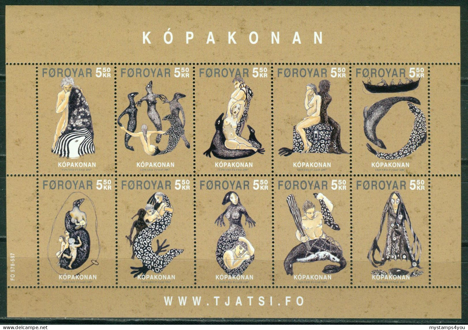 Bm Faroe Islands 2007 MiNr 586-595 Kleinbogen Sheet MNH | Myths And Legends. Kopakonan (seal Woman) #kar-1509 - Faroe Islands