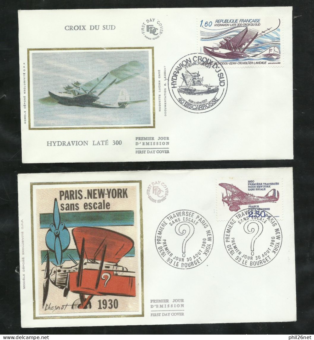 4  FDC Lettres Illustrées Premier Jour P.A. N°53 Et 54 X2 Le Bourget Et N° 56 Biscarosse Cachets Illustrés B/TB Soldé ! - 1980-1989