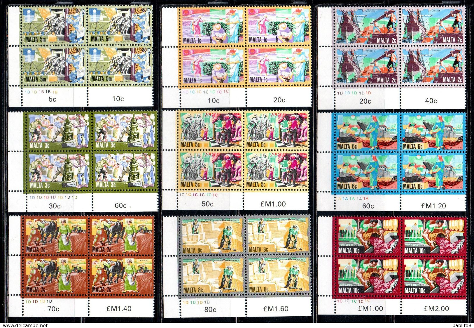 MALTA 1981 DEFINITIVES DEFINITIVE CULTURE AND WORK CULTURA E LAVORO COMPLETE SET SERIE COMPLETA BLOCK QUARTINA  MNH - Malte