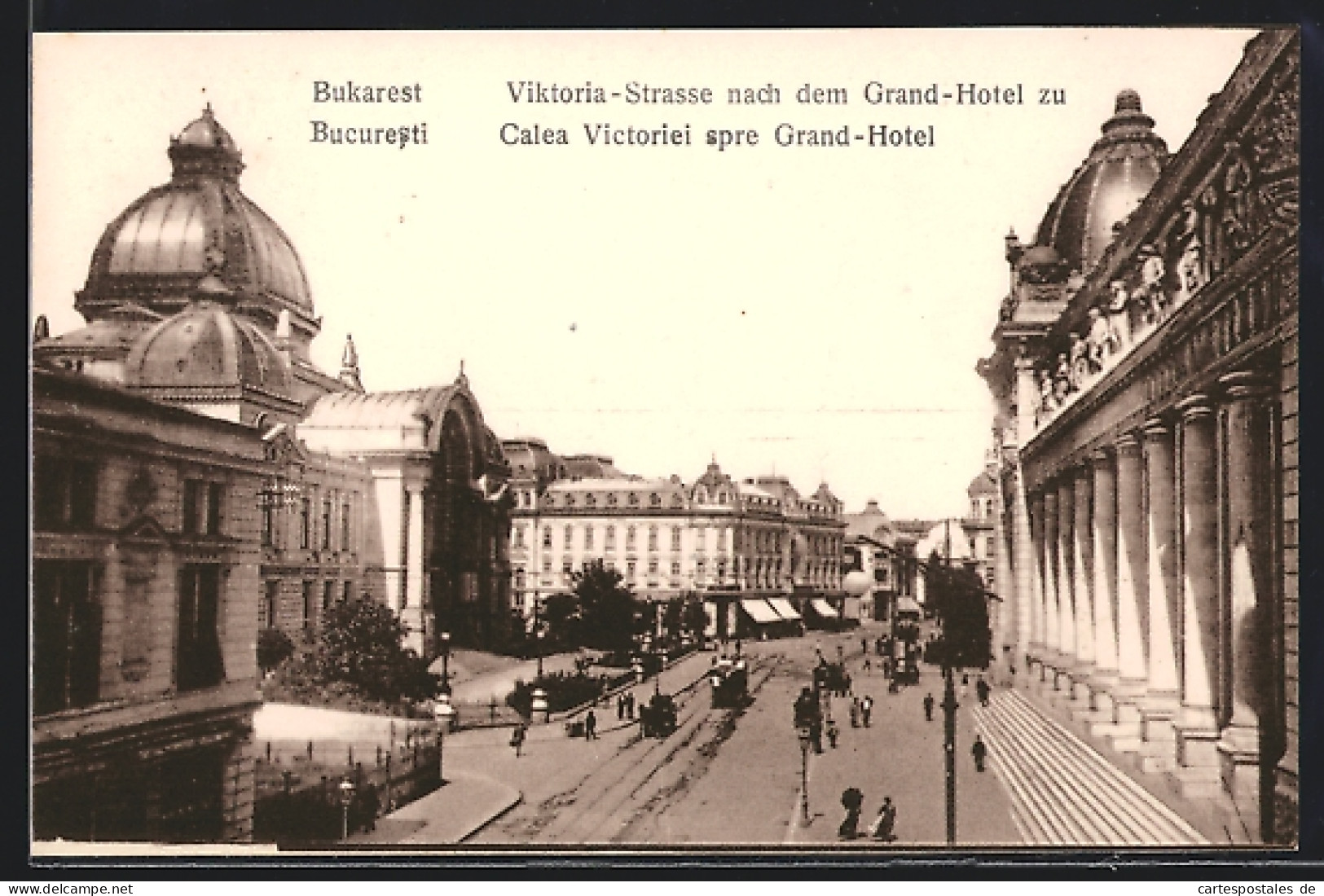 AK Bukarest / Bucuresti, Viktoria-Strasse Mit Grand-Hotel  - Romania