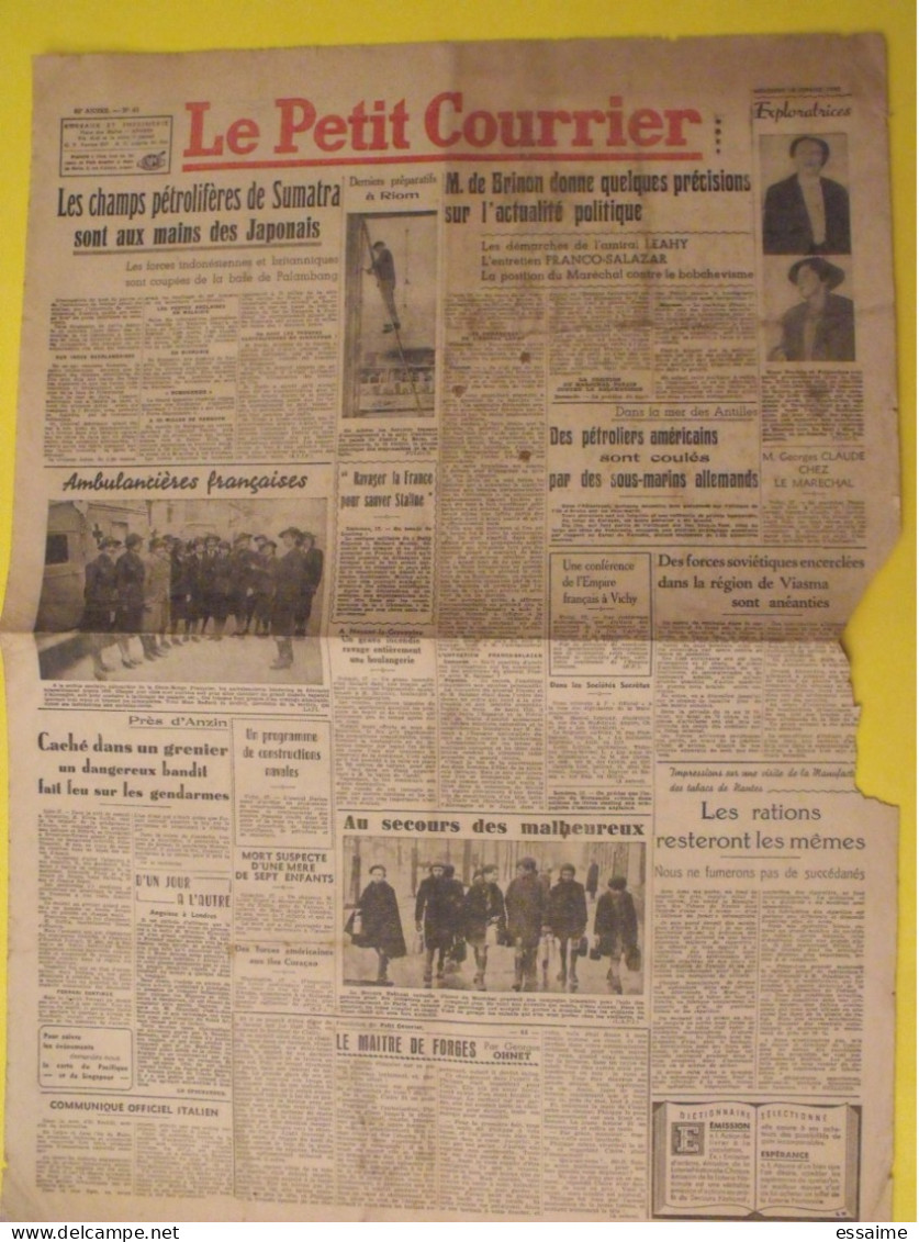 Le Petit Courrier. N° 41 Du 18 Février 1942. De Brinon Japon Sumatra Riom Pétain Vichy Collaboration Angers 49 - Guerra 1939-45