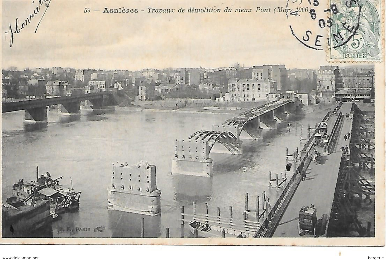 C/264              92     Asniéres Sur Seine     -    Travaux De Démolition Du Vieux Pont   -  Mars 1906 - Asnieres Sur Seine
