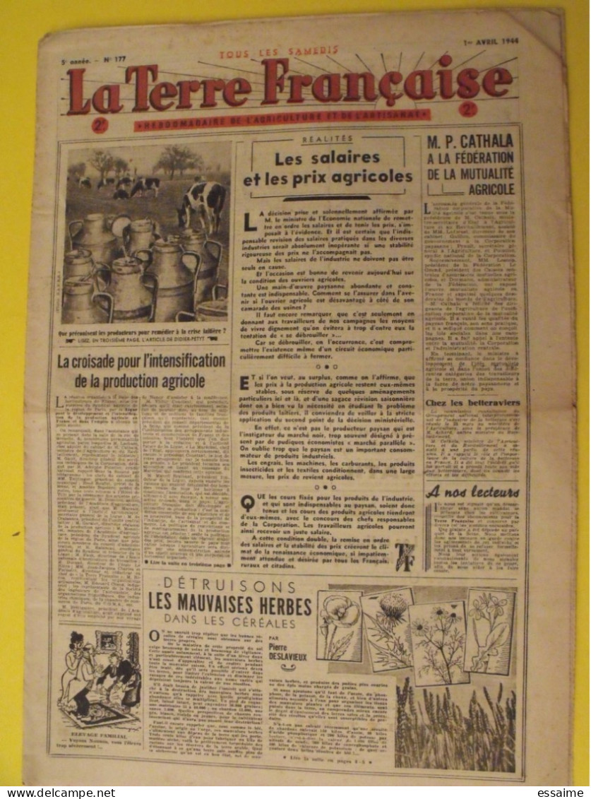 Hebdo La Terre Française. N° 177 Du 1er Avril 1944. Agriculture Artisanat Gazogène - War 1939-45