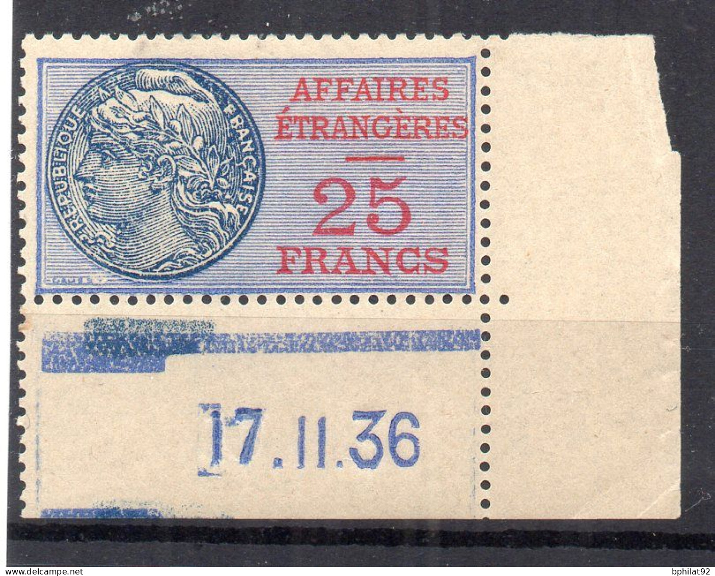 !!! FISCAL, AFFAIRES ETRANGERES N°3 NEUF **, PETITE TACHE DANS LA GOMME - Timbres