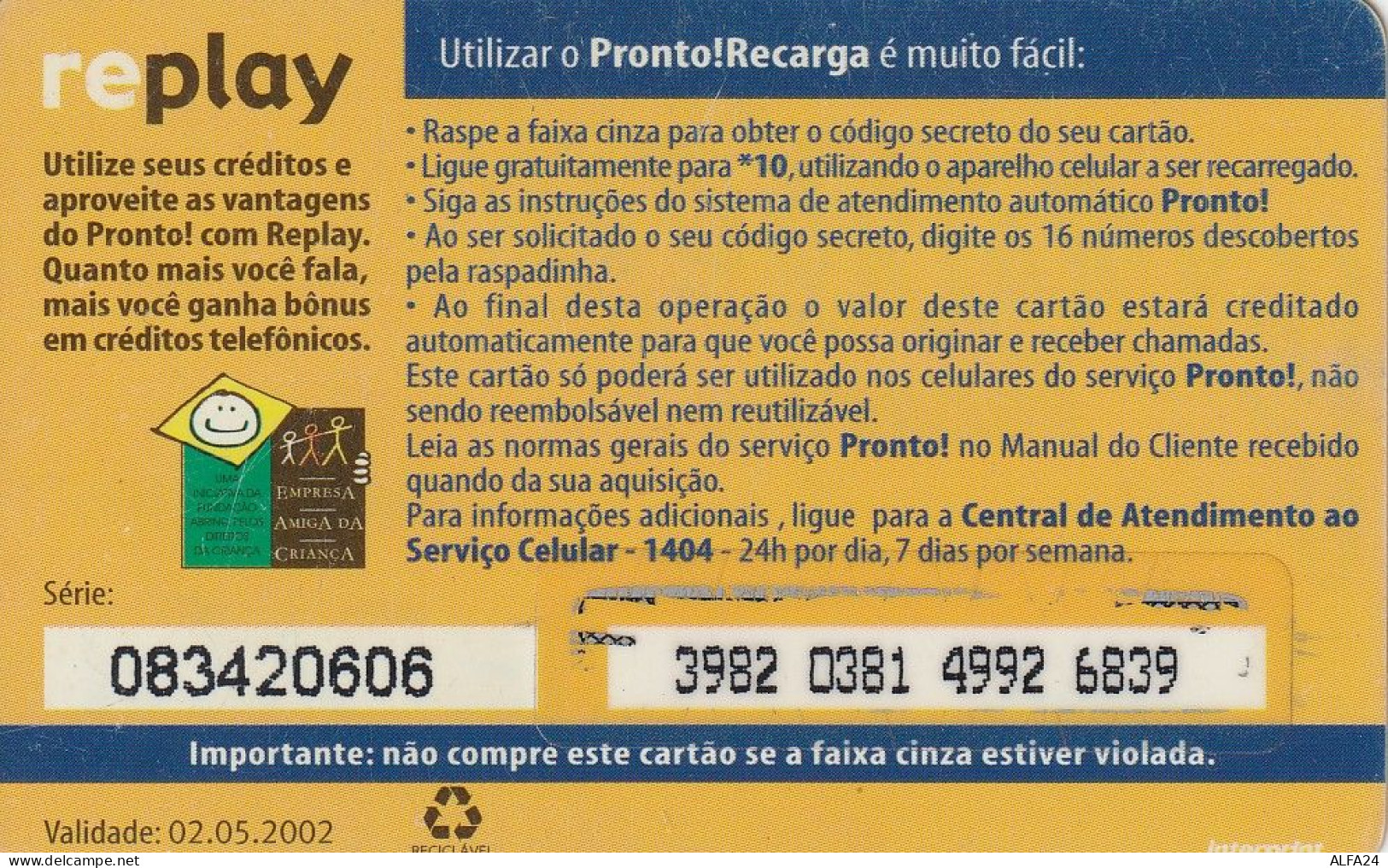 PREPAID PHONE CARD BRASILE TIM (CZ1373 - Brasil