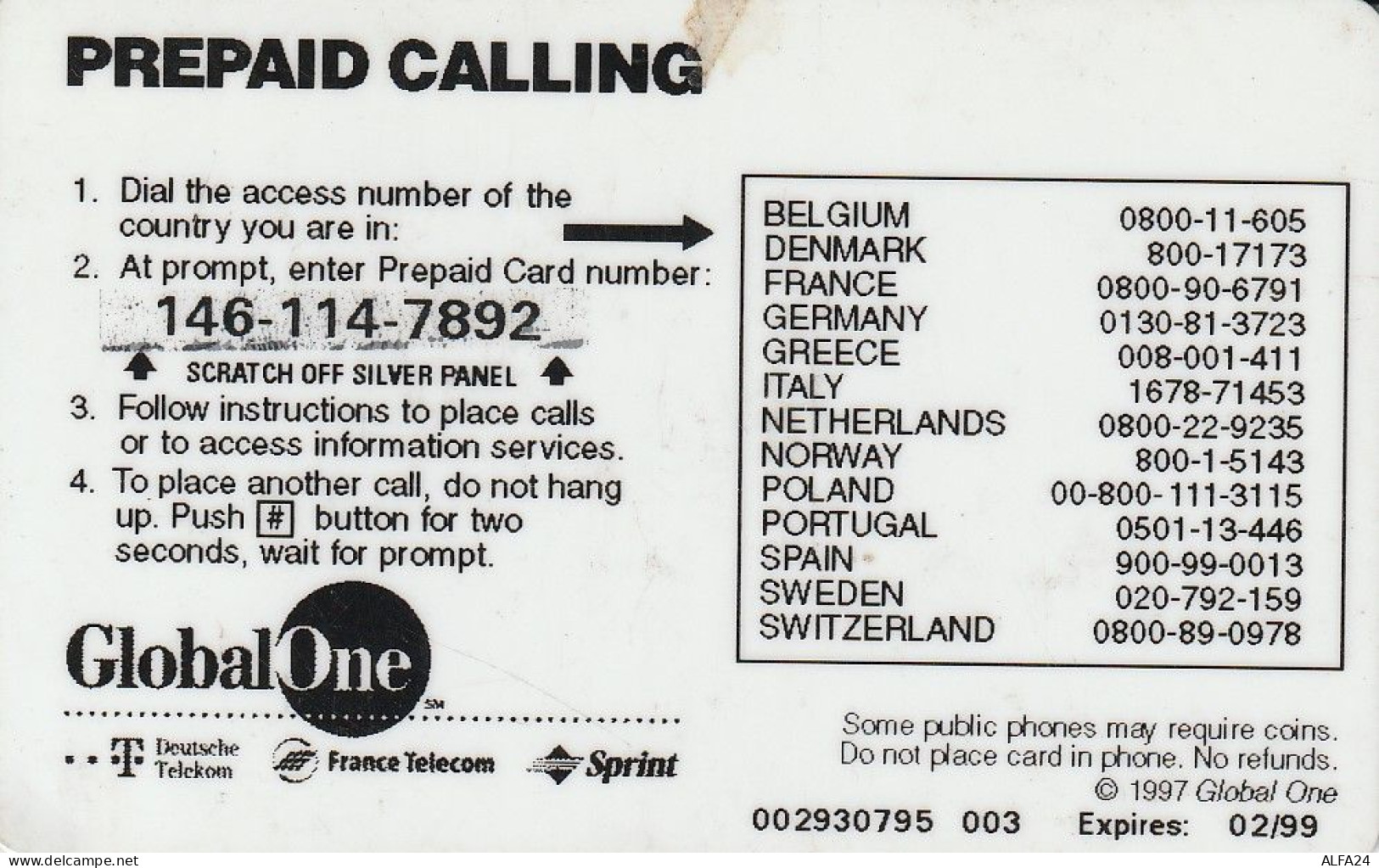 PREPAID PHONE CARD ITALIA GLOBAL ONE (CZ1369 - [2] Handy-, Prepaid- Und Aufladkarten