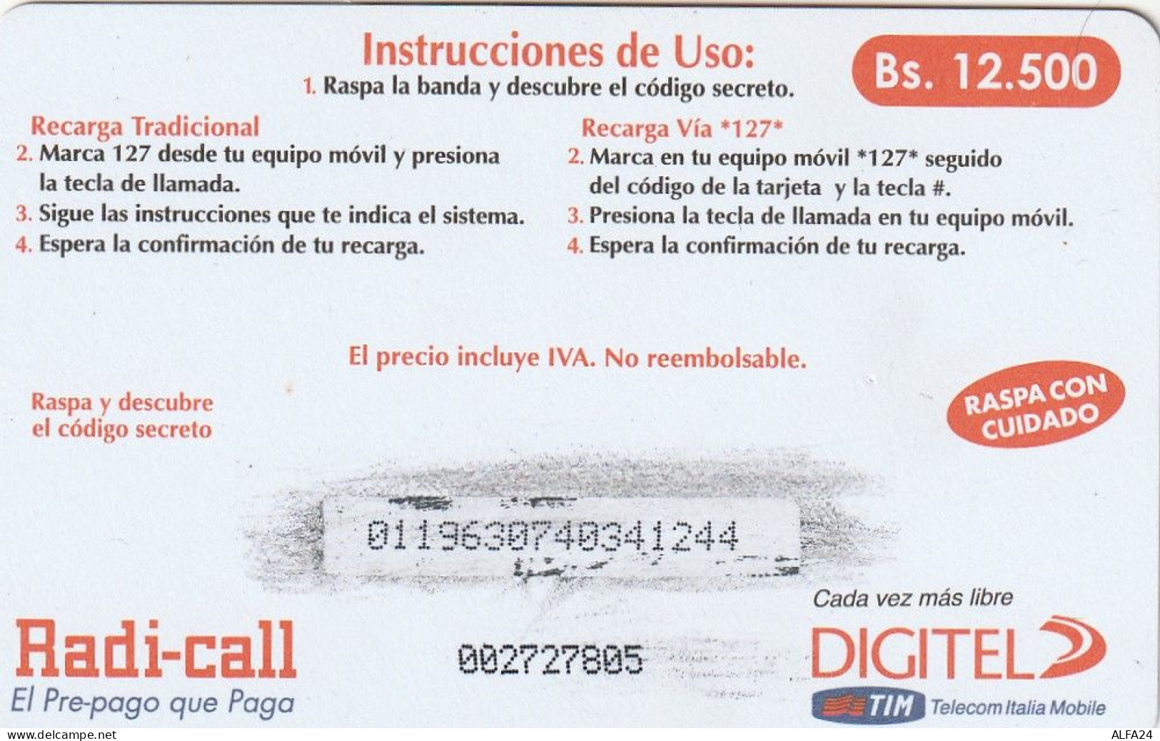 PREPAID PHONE CARD VENEZUELA TIM (CZ1372 - Venezuela