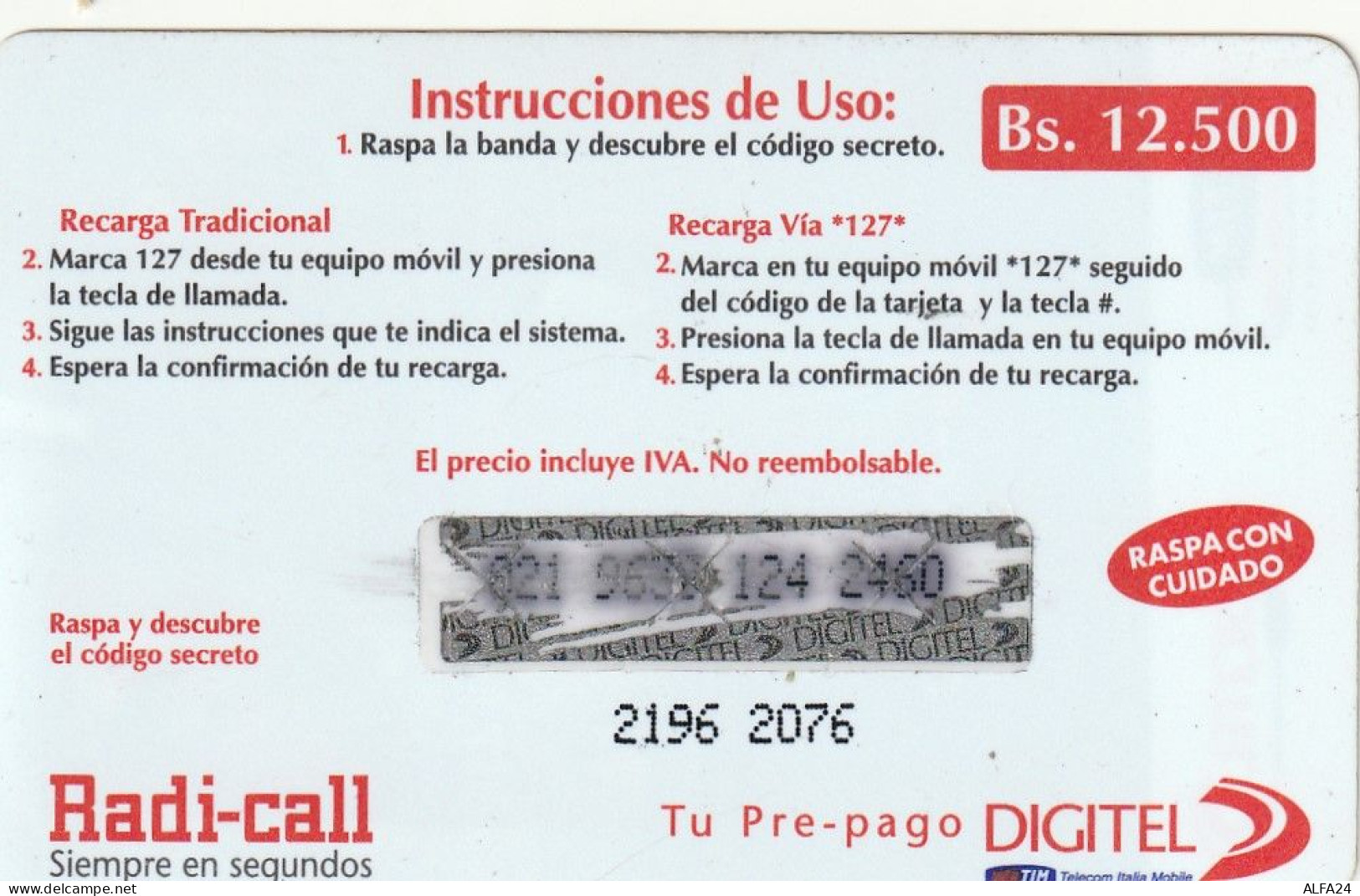 PREPAID PHONE CARD VENEZUELA TIM (CZ1374 - Venezuela