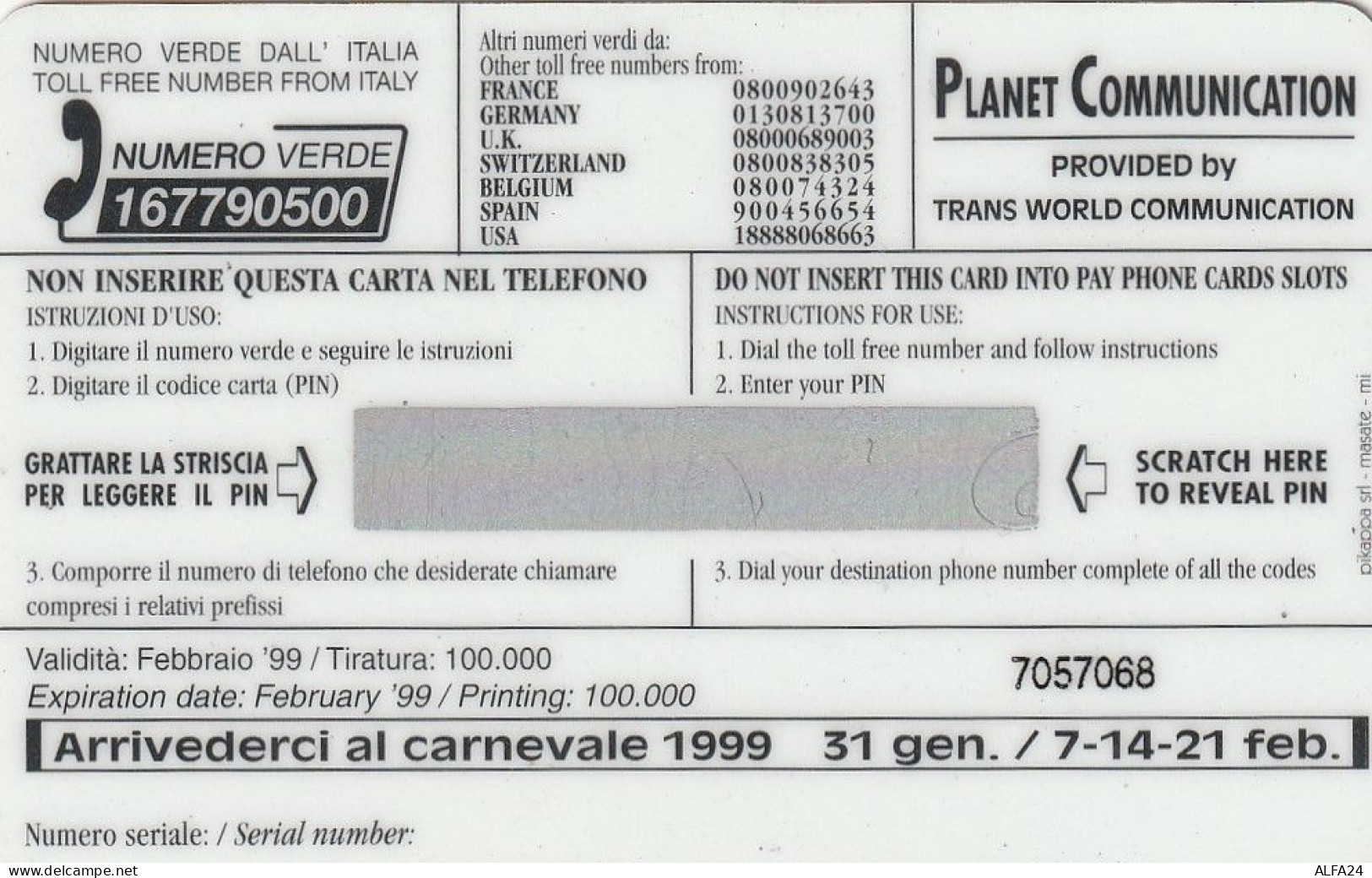 PREPAID PHONE CARD ITALIA PLANET (CZ1368 - [2] Tarjetas Móviles, Prepagadas & Recargos