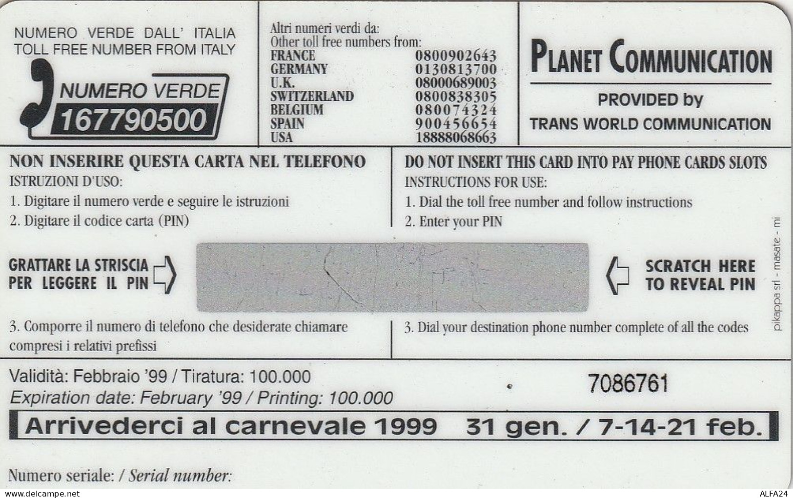 PREPAID PHONE CARD ITALIA PLANET (CZ1367 - [2] Handy-, Prepaid- Und Aufladkarten