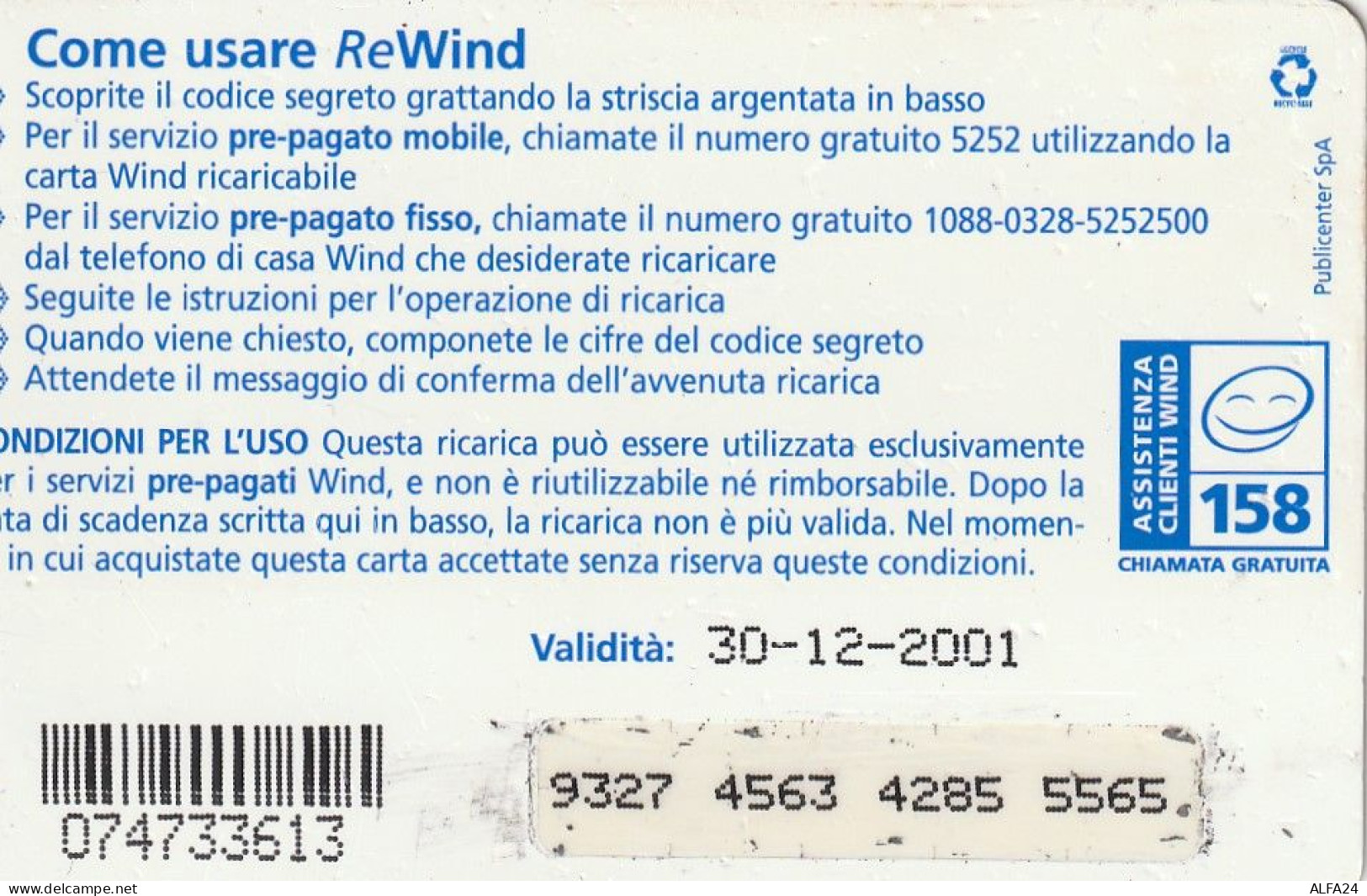 RICARICA ERMITAGE WIND 50  (CZ1303 - [2] Tarjetas Móviles, Prepagadas & Recargos