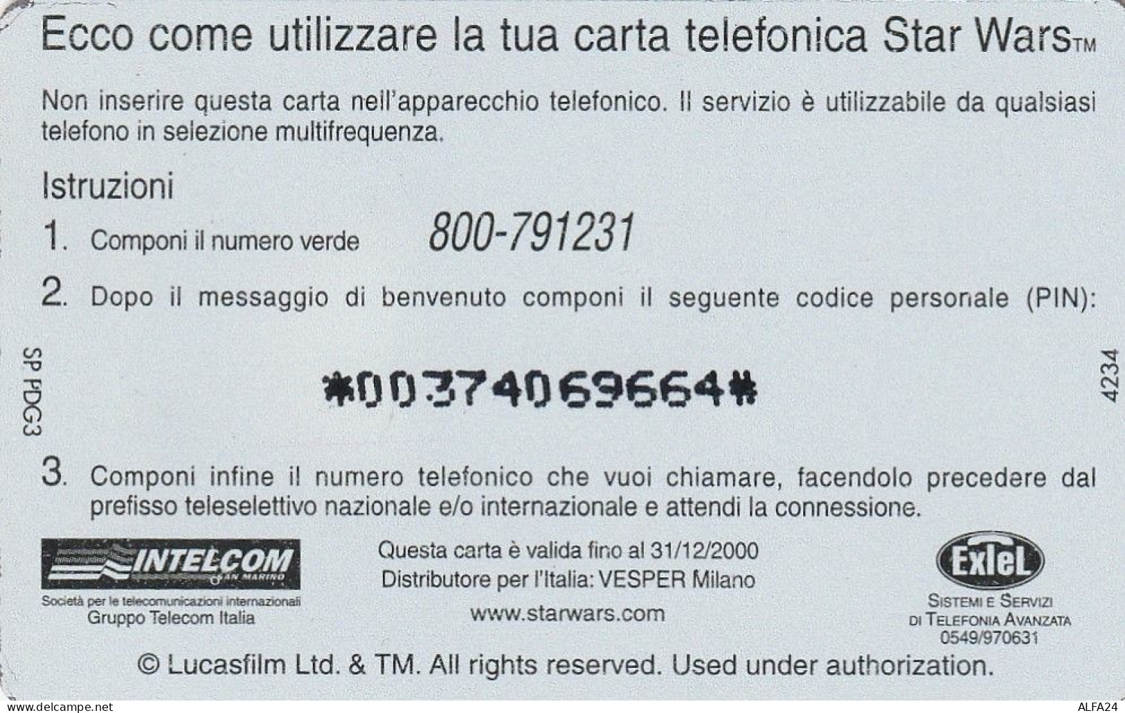 PREPAID PHONE CARD ITALIA INTELCOM STAR WARS (CZ1298 - [2] Handy-, Prepaid- Und Aufladkarten