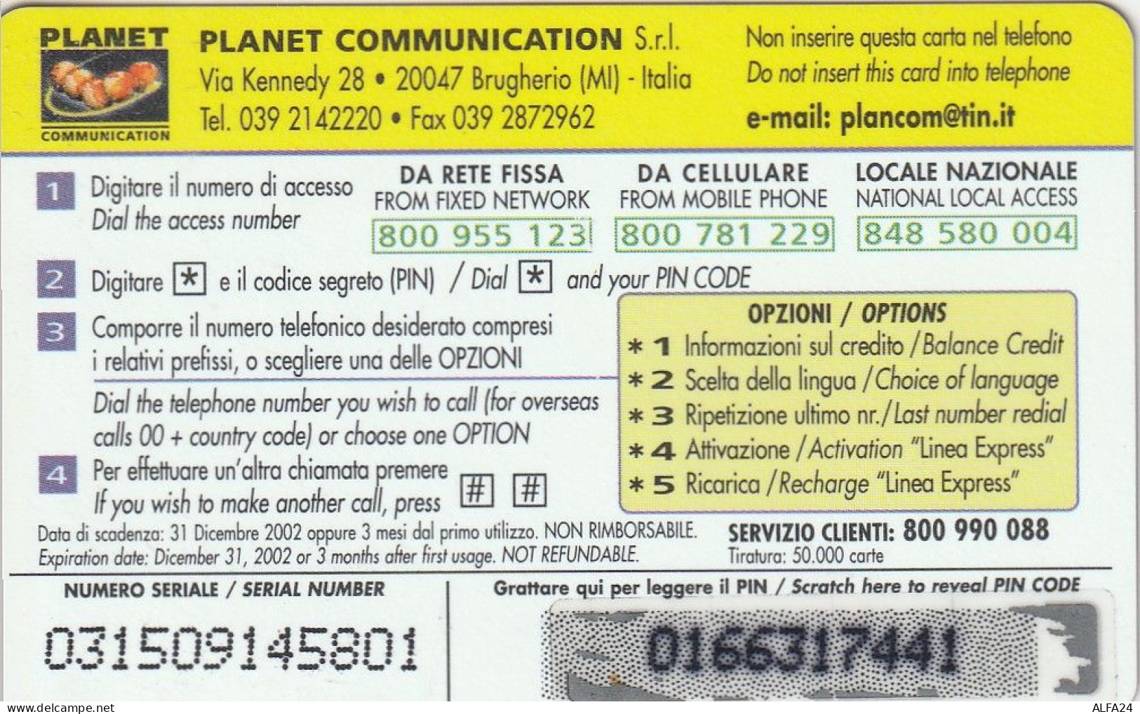 PREPAID PHONE CARD ITALIA PLANET (CZ1295 - [2] Handy-, Prepaid- Und Aufladkarten