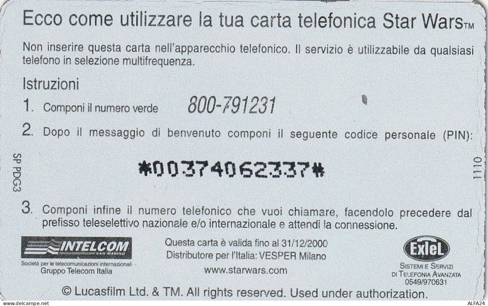 PREPAID PHONE CARD ITALIA INTELCOM STAR WARS (CZ1290 - [2] Sim Cards, Prepaid & Refills