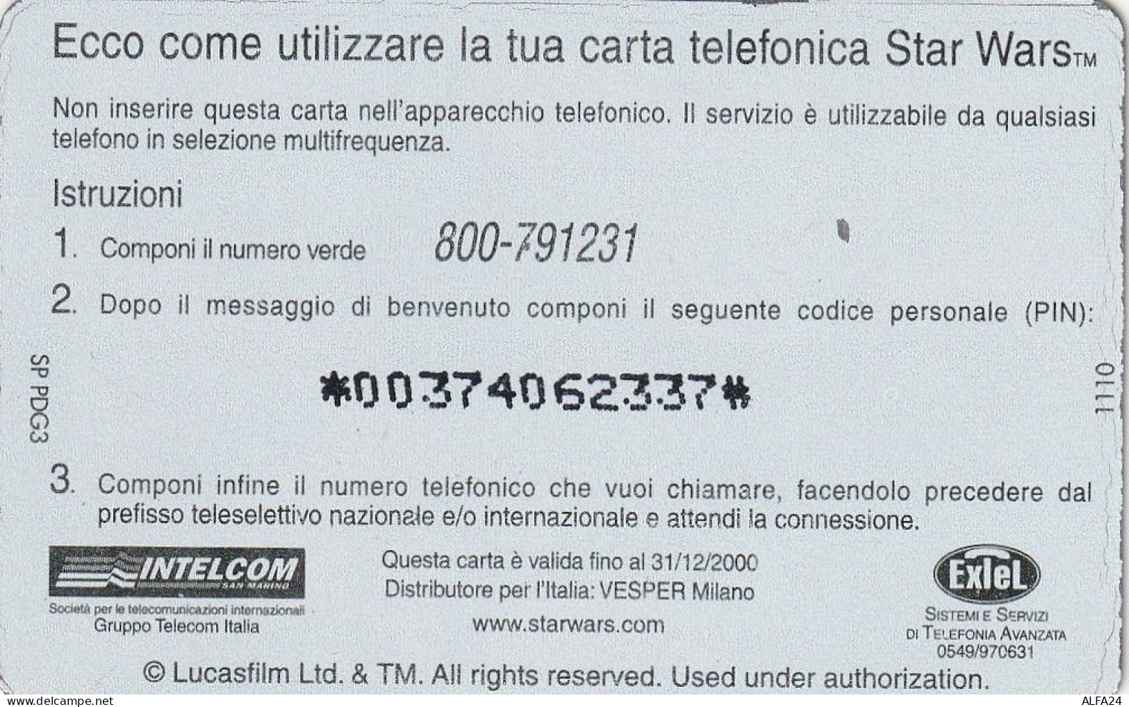 PREPAID PHONE CARD ITALIA INTELCOM STAR WARS (CZ1290 - Cartes GSM Prépayées & Recharges