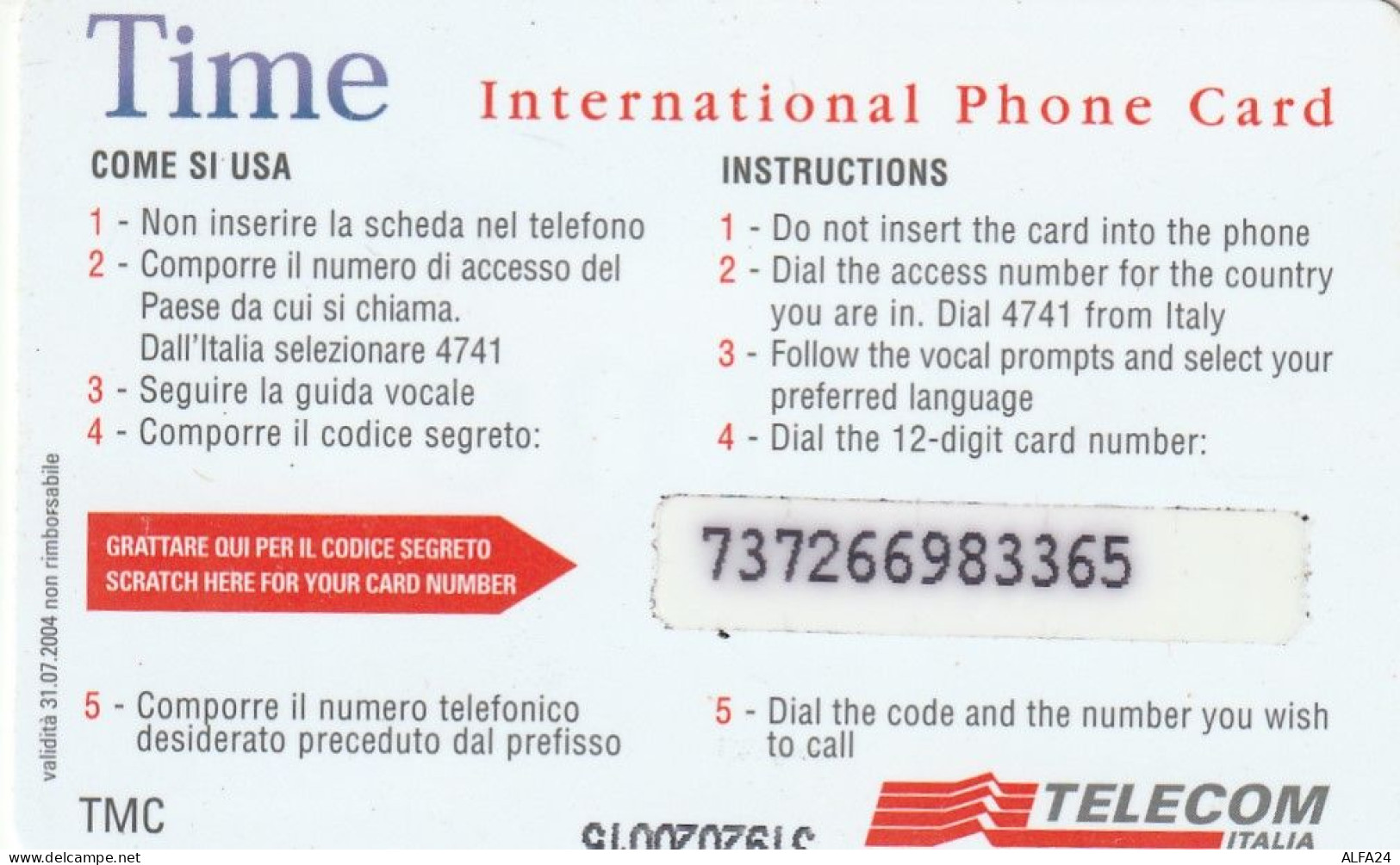 PREPAID PHONE CARD ITALIA TIME TELECOM (CZ1292 - Cartes GSM Prépayées & Recharges