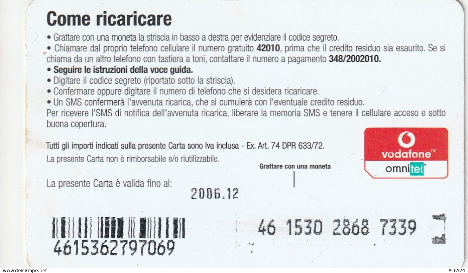 RICARICA VODAFONE  (CZ1285 - Schede GSM, Prepagate & Ricariche