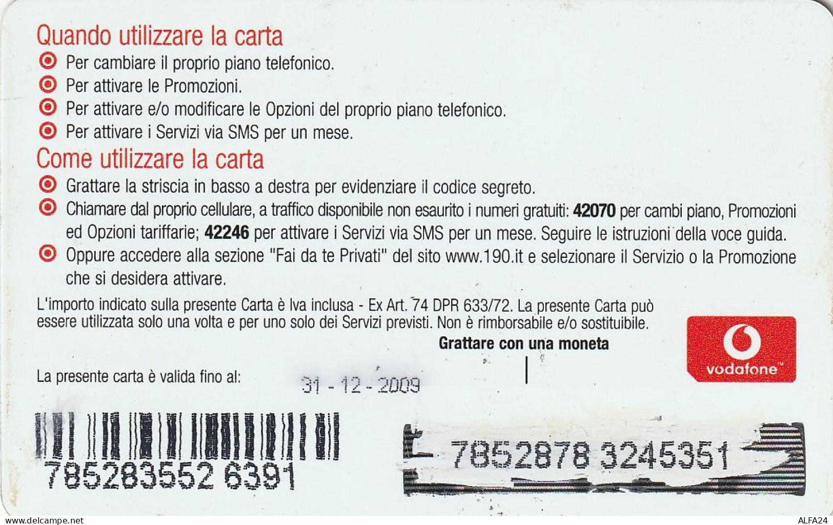 CARTA SERVIZI VODAFONE  (CZ1287 - [2] Tarjetas Móviles, Prepagadas & Recargos