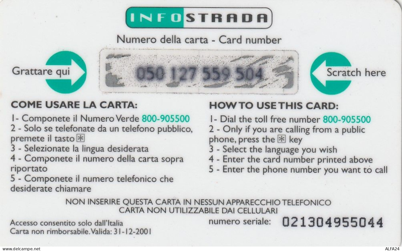 PREPAID PHONE CARD ITALIA INFOSTRADA (CZ1276 - Cartes GSM Prépayées & Recharges