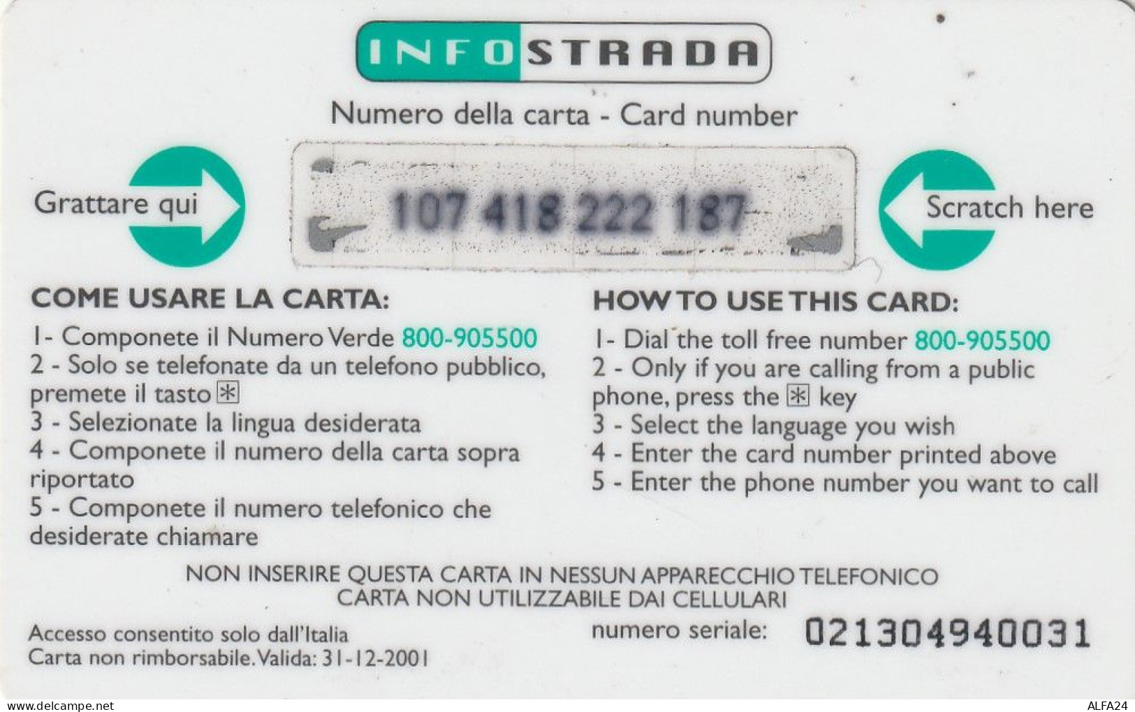 PREPAID PHONE CARD ITALIA INFOSTRADA (CZ1278 - [2] Handy-, Prepaid- Und Aufladkarten