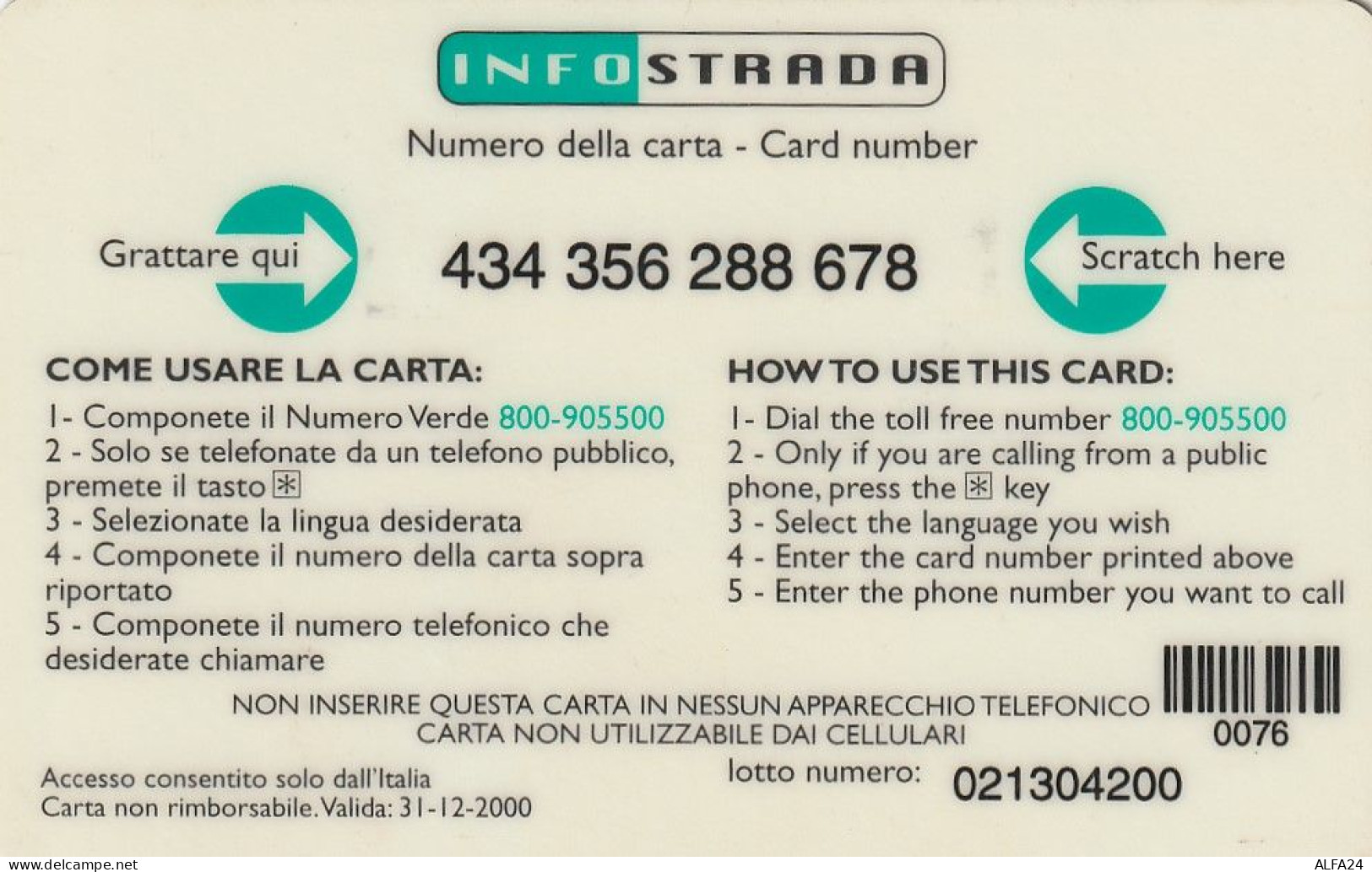 PREPAID PHONE CARD ITALIA INFOSTRADA (CZ1279 - GSM-Kaarten, Aanvulling & Voorafbetaald