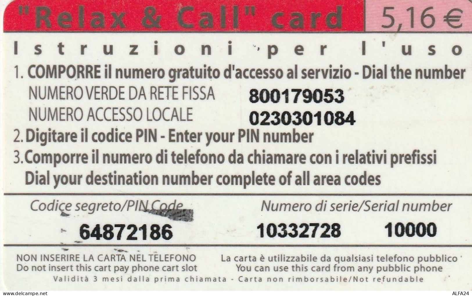 PREPAID PHONE CARD ITALIA  (CZ1281 - [2] Tarjetas Móviles, Prepagadas & Recargos