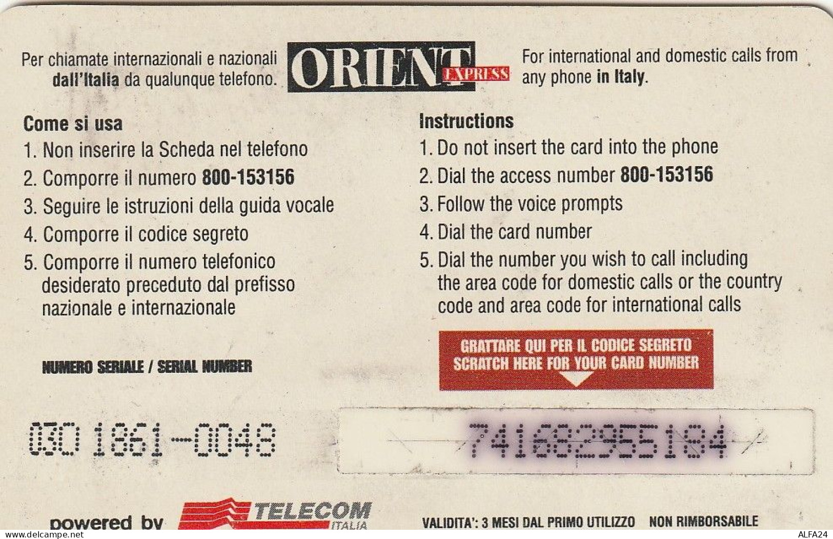 PREPAID PHONE CARD ITALIA ORIENT EXPRESS TELECOM (CZ1282 - Cartes GSM Prépayées & Recharges