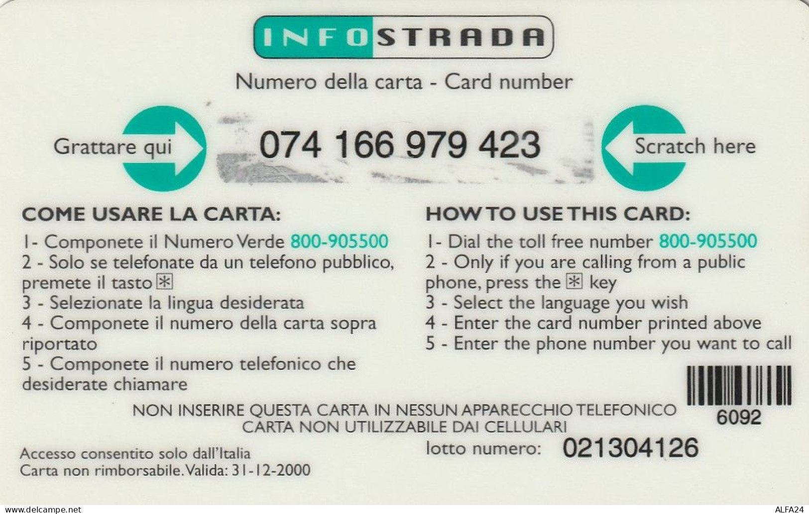 PREPAID PHONE CARD ITALIA INFOSTRADA (CZ1270 - Schede GSM, Prepagate & Ricariche