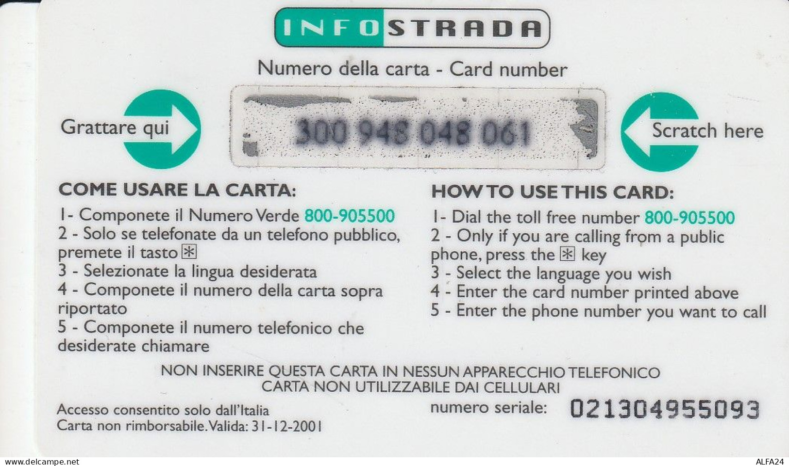 PREPAID PHONE CARD ITALIA INFOSTRADA (CZ1273 - Cartes GSM Prépayées & Recharges