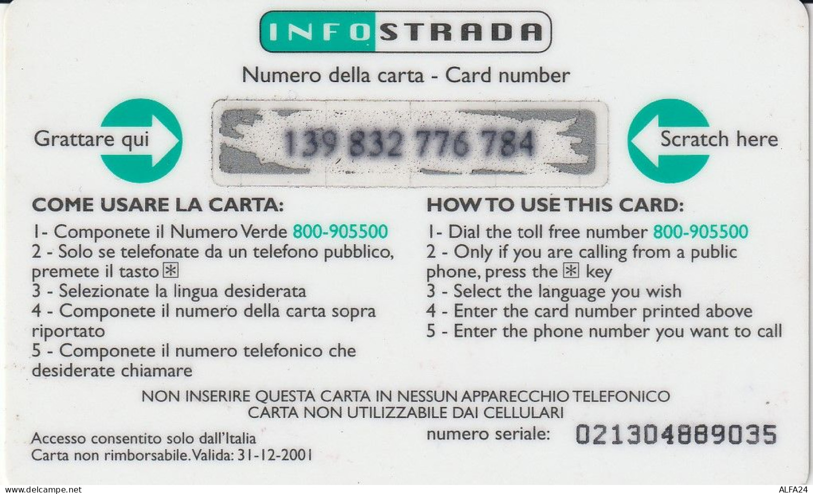 PREPAID PHONE CARD ITALIA INFOSTRADA (CZ1274 - Cartes GSM Prépayées & Recharges