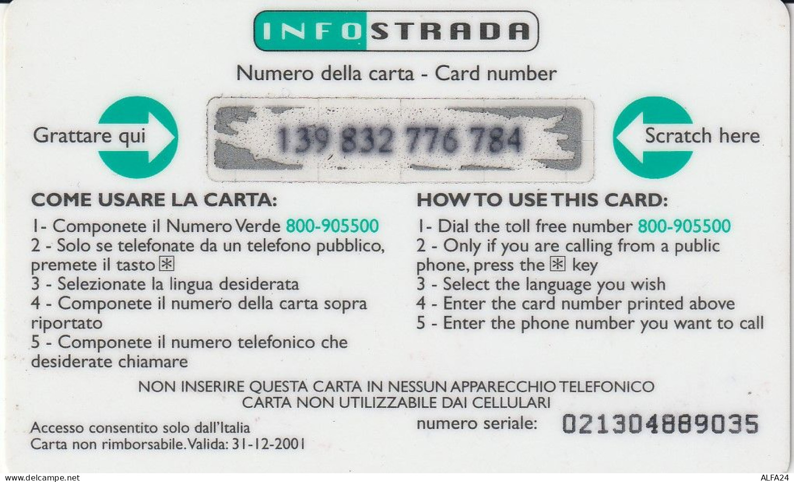 PREPAID PHONE CARD ITALIA INFOSTRADA (CZ1274 - GSM-Kaarten, Aanvulling & Voorafbetaald