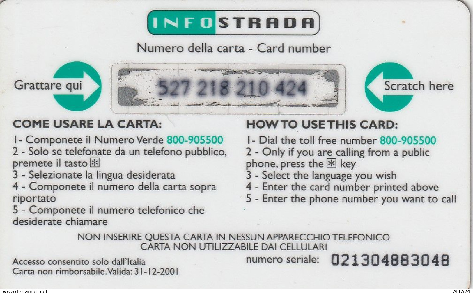 PREPAID PHONE CARD ITALIA INFOSTRADA (CZ1271 - GSM-Kaarten, Aanvulling & Voorafbetaald