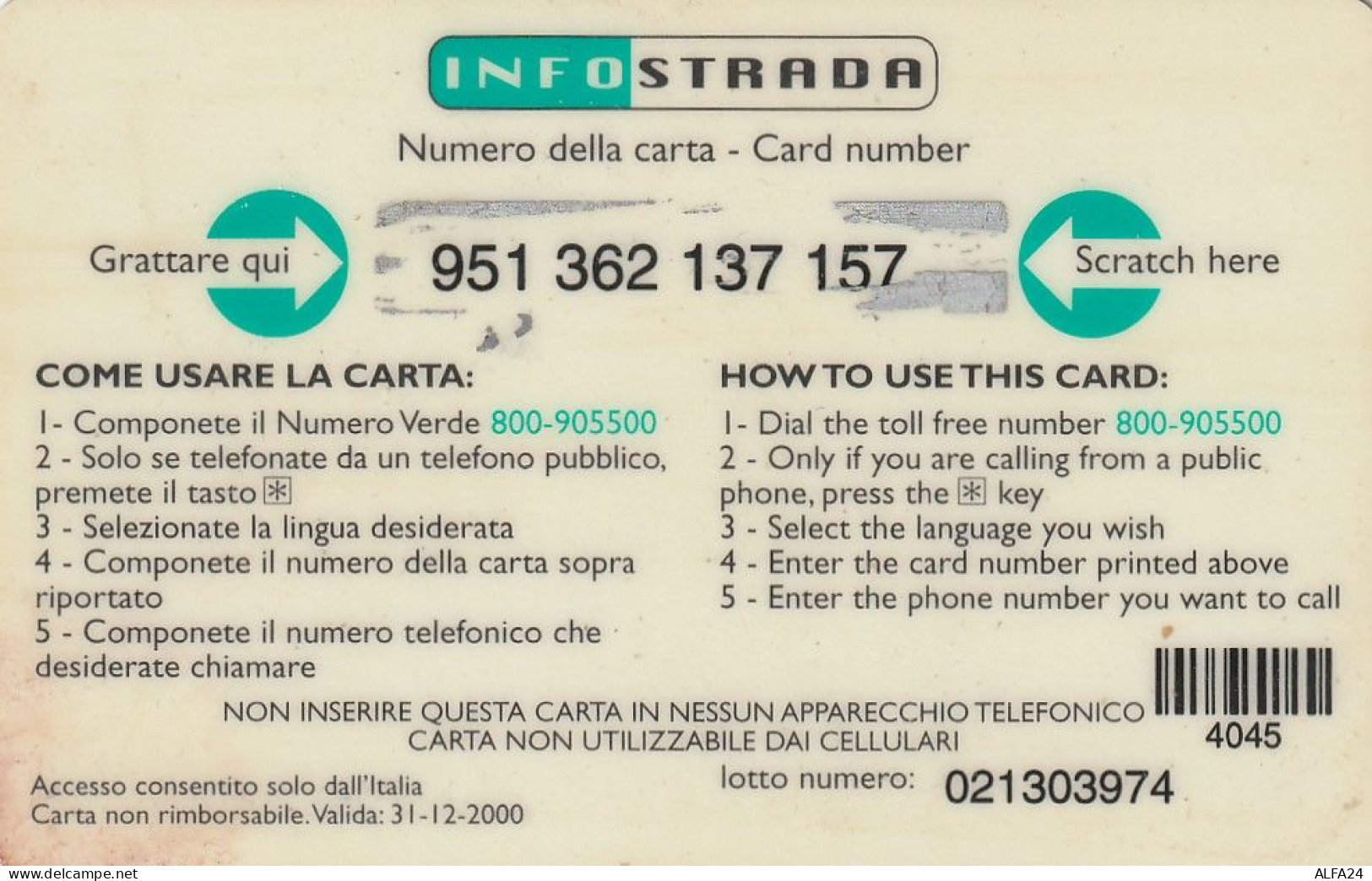 PREPAID PHONE CARD ITALIA INFOSTRADA (CZ1272 - Schede GSM, Prepagate & Ricariche