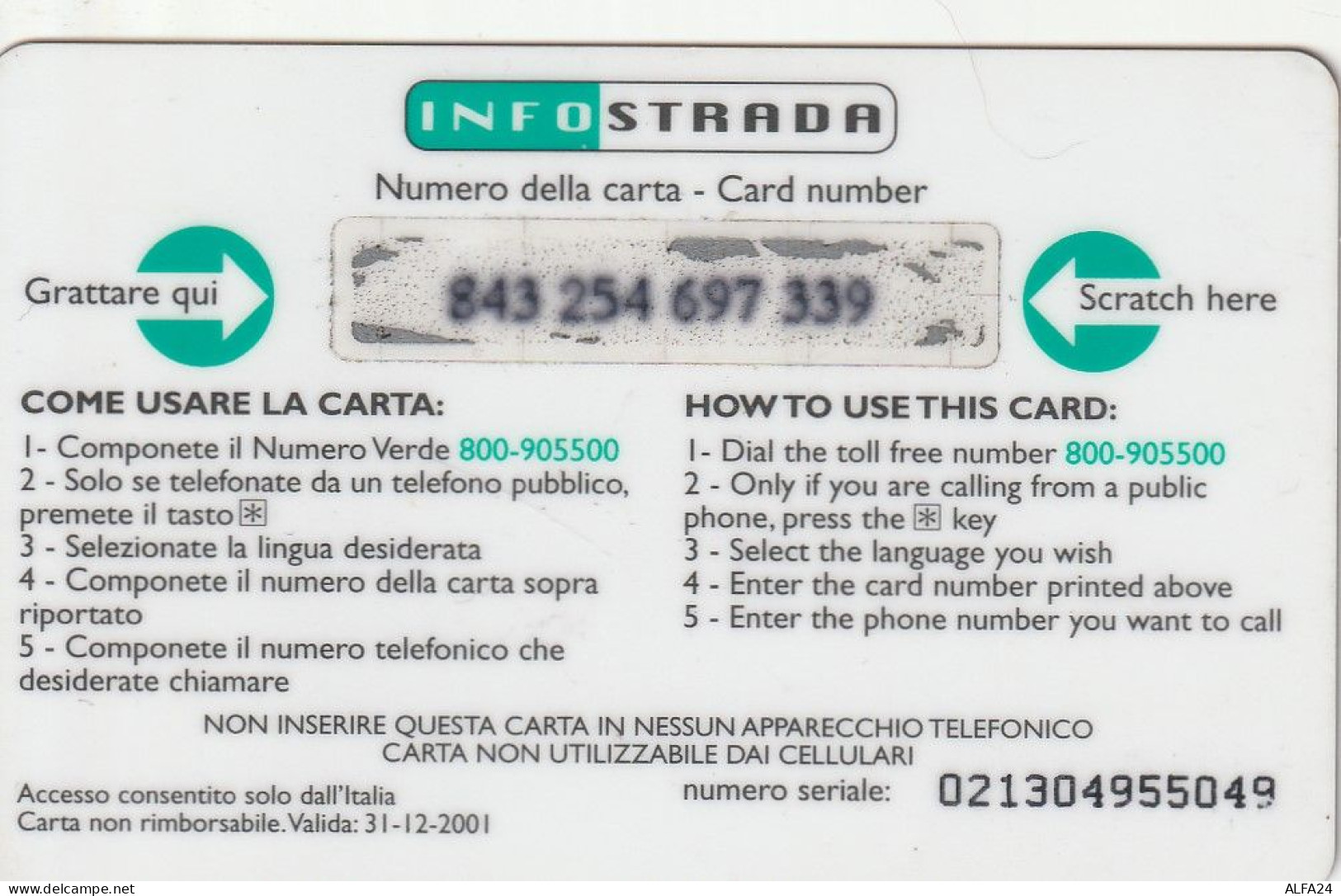 PREPAID PHONE CARD ITALIA INFOSTRADA (CZ1265 - GSM-Kaarten, Aanvulling & Voorafbetaald