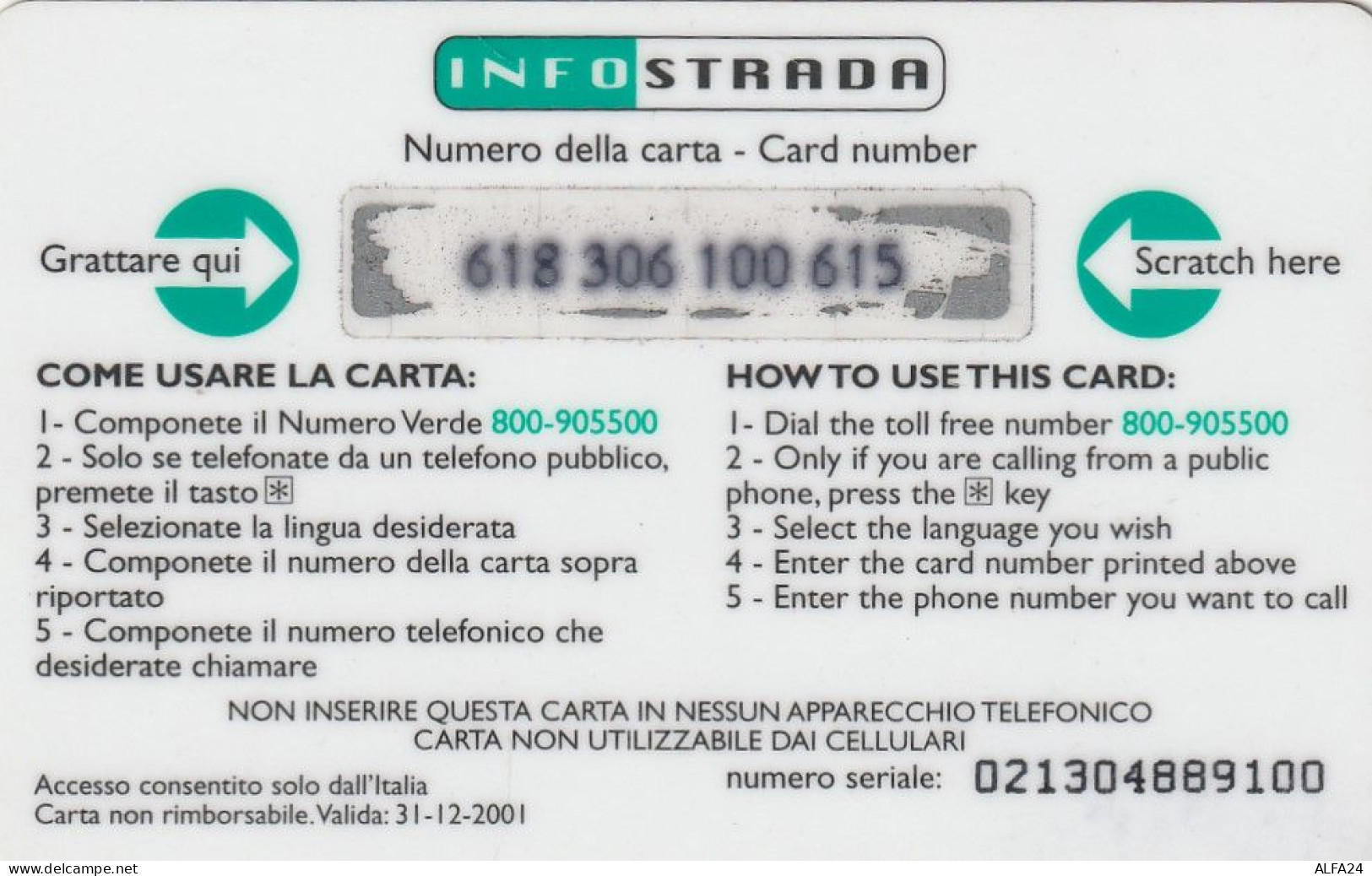 PREPAID PHONE CARD ITALIA INFOSTRADA (CZ1264 - [2] Sim Cards, Prepaid & Refills