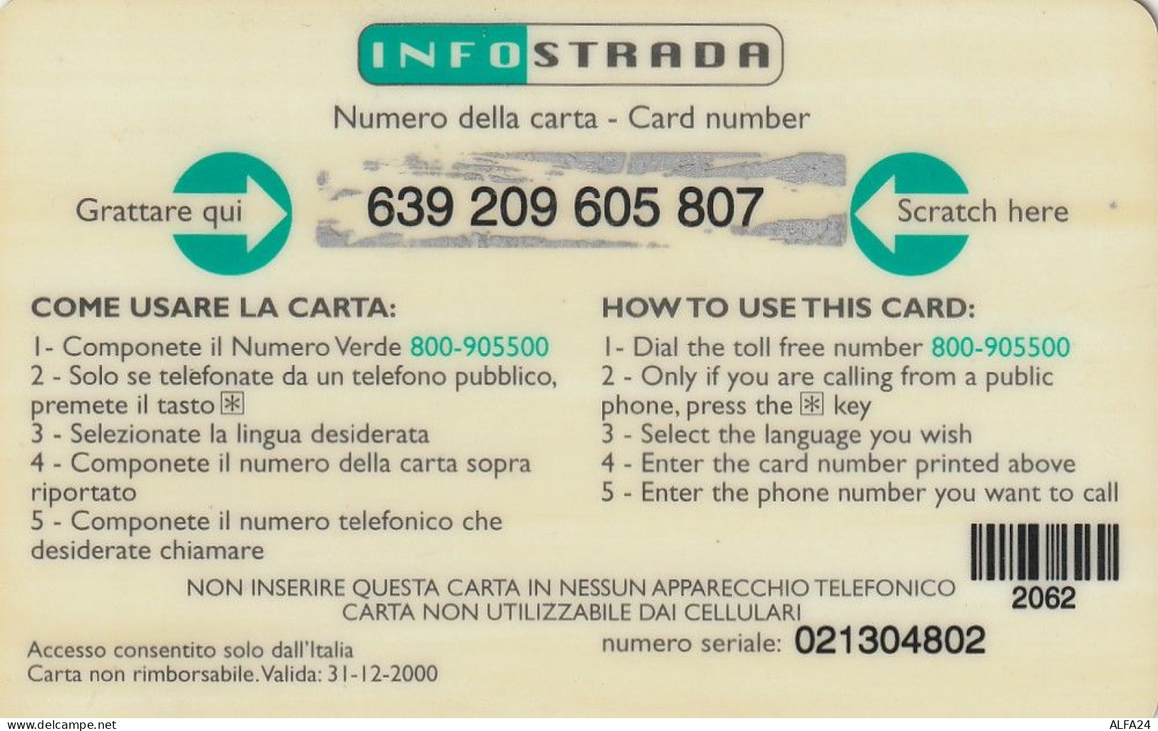 PREPAID PHONE CARD ITALIA INFOSTRADA (CZ1261 - Schede GSM, Prepagate & Ricariche