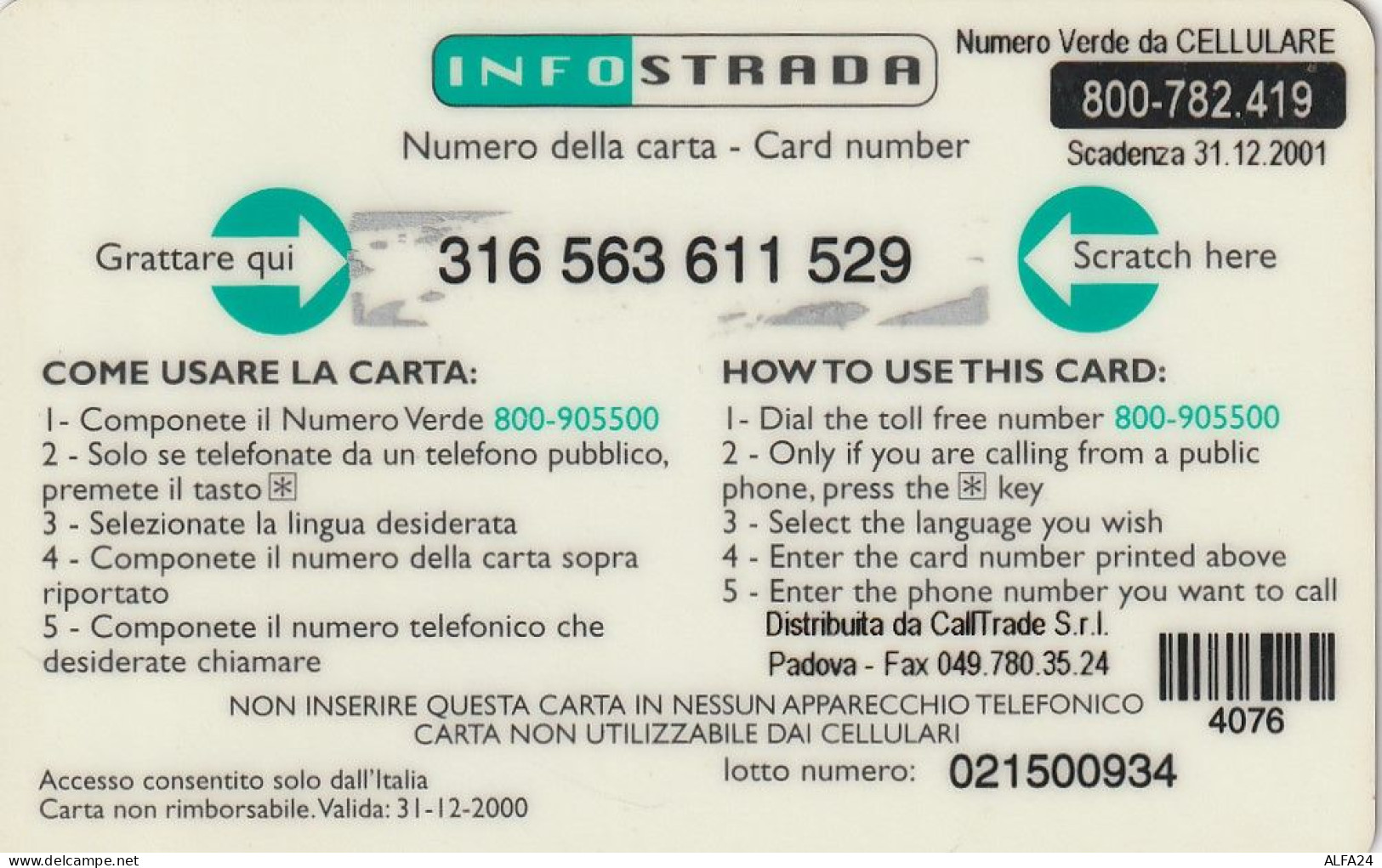 PREPAID PHONE CARD ITALIA INFOSTRADA (CZ1259 - [2] Sim Cards, Prepaid & Refills