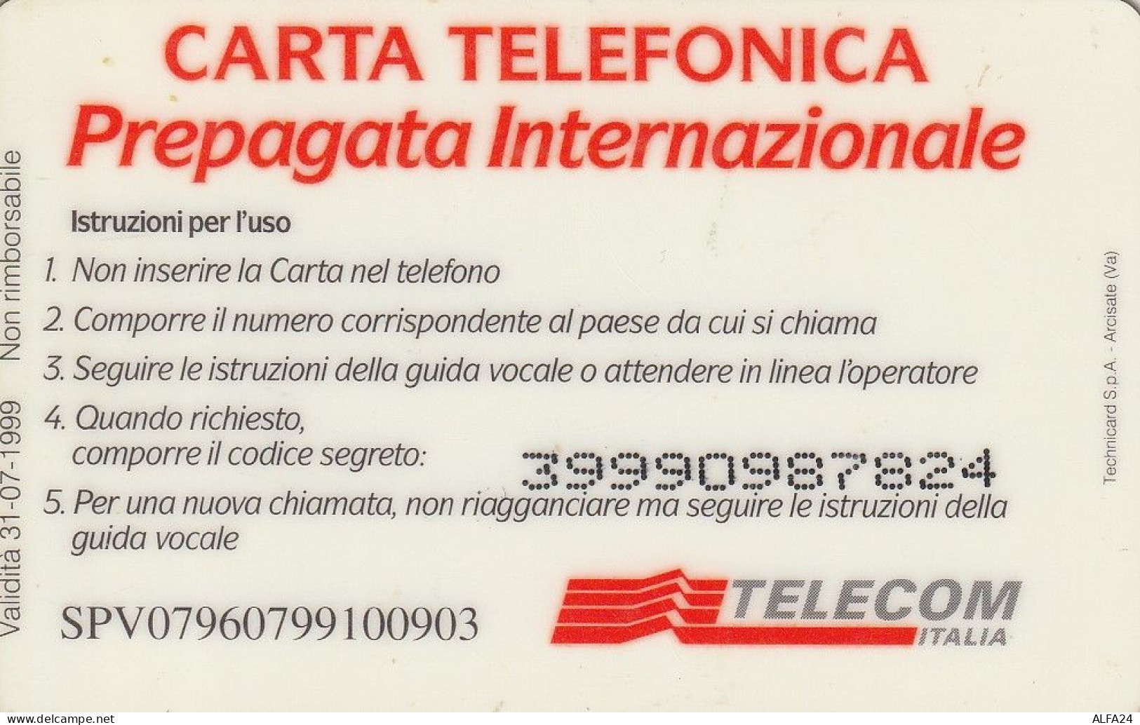 PREPAID PHONE CARD ITALIA INTERNAZIONALE TELECOM SPV (CZ1111 - Schede GSM, Prepagate & Ricariche