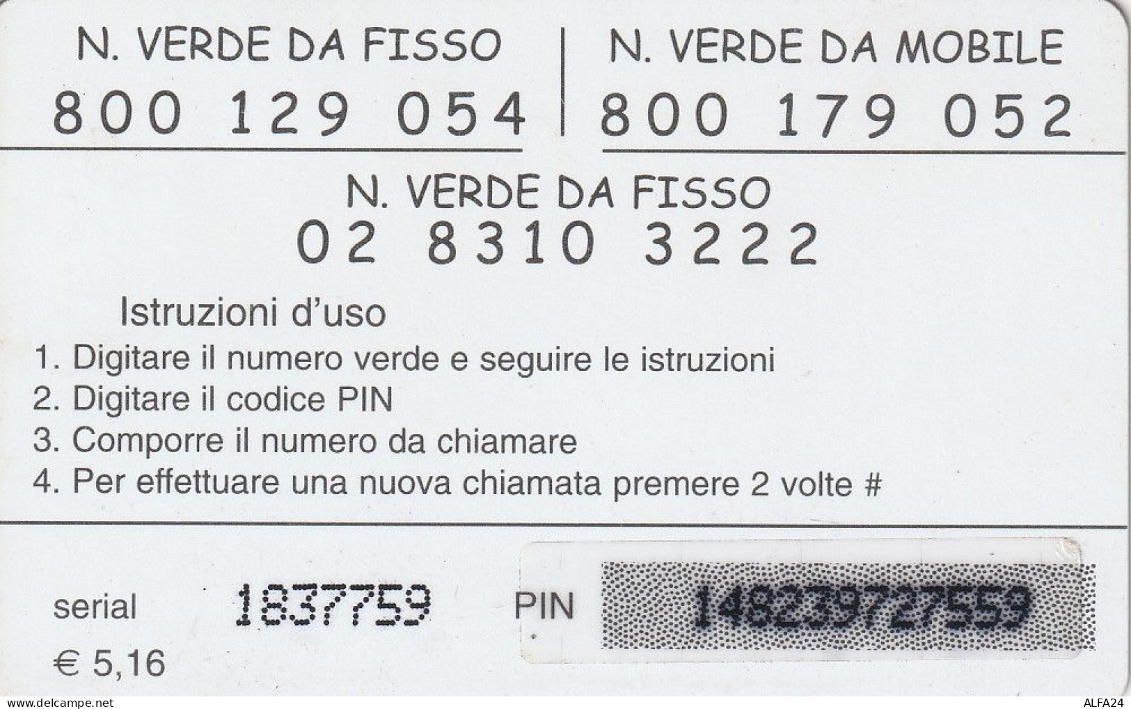 PREPAID PHONE CARD ITALIA  (CZ1109 - GSM-Kaarten, Aanvulling & Voorafbetaald