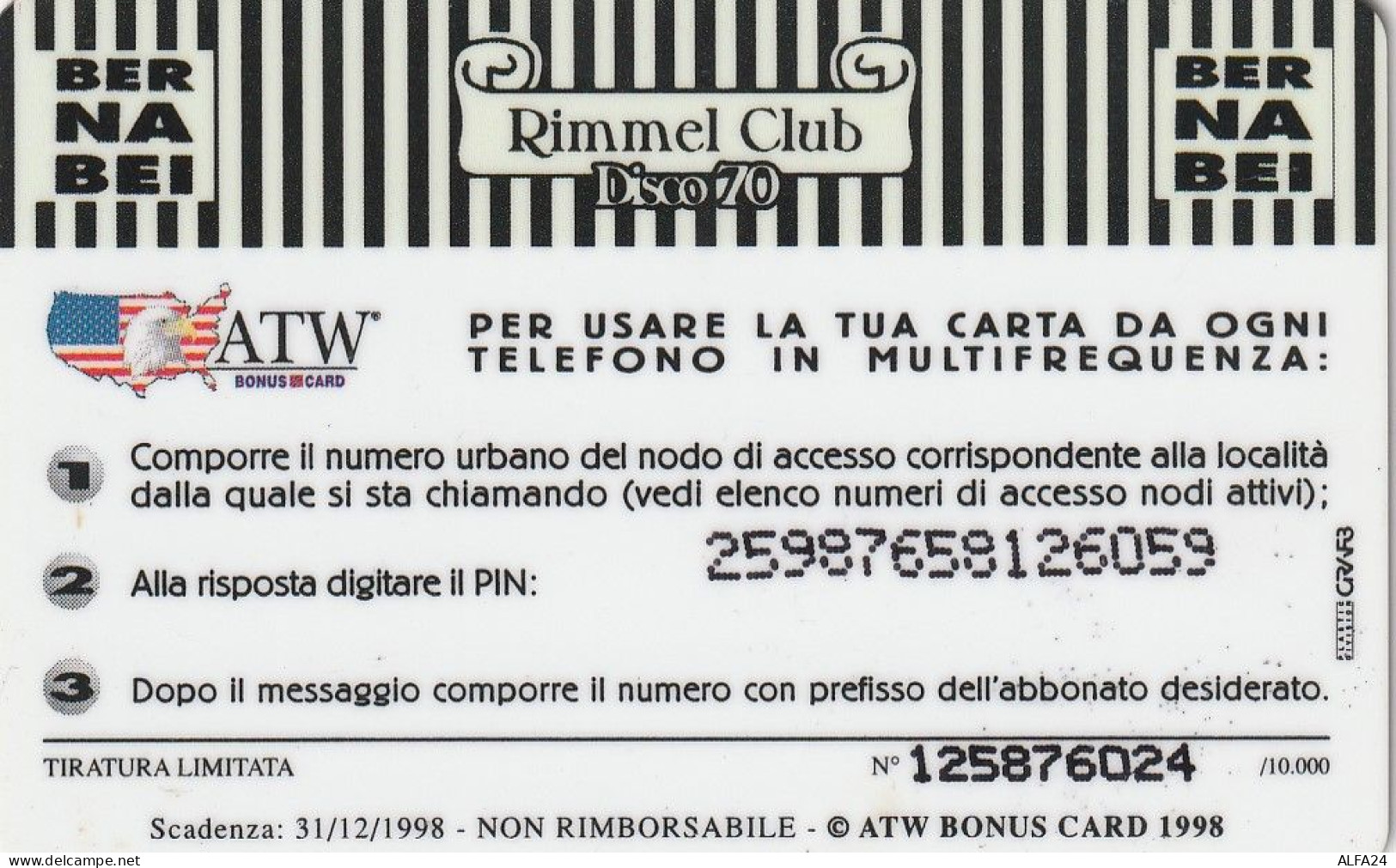 PREPAID PHONE CARD ITALIA ATW (CZ1093 - [2] Tarjetas Móviles, Prepagadas & Recargos