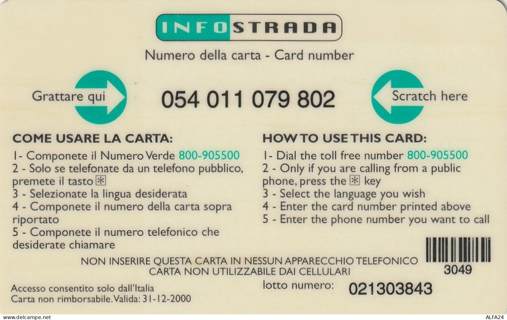 PREPAID PHONE CARD ITALIA INFOSTRADA (CZ1072 - GSM-Kaarten, Aanvulling & Voorafbetaald