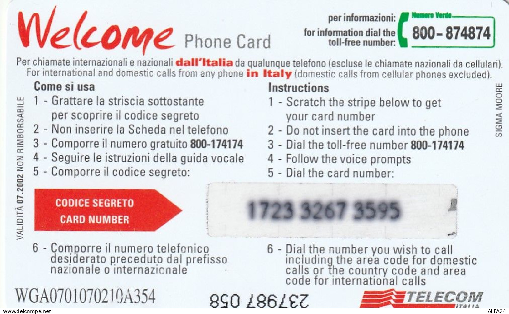 PREPAID PHONE CARD ITALIA WELCOME GREEN (CZ1076 - GSM-Kaarten, Aanvulling & Voorafbetaald