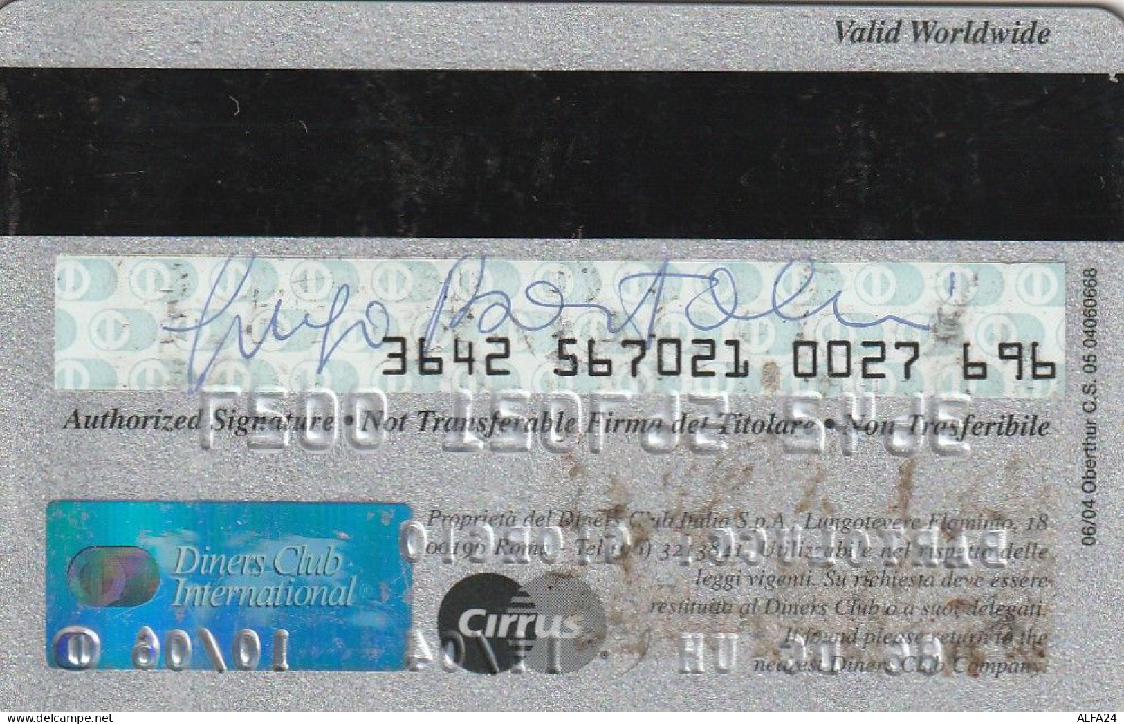 CARTA CREDITO SCADUTA DINERS CLUB  (CZ1063 - Carte Di Credito (scadenza Min. 10 Anni)