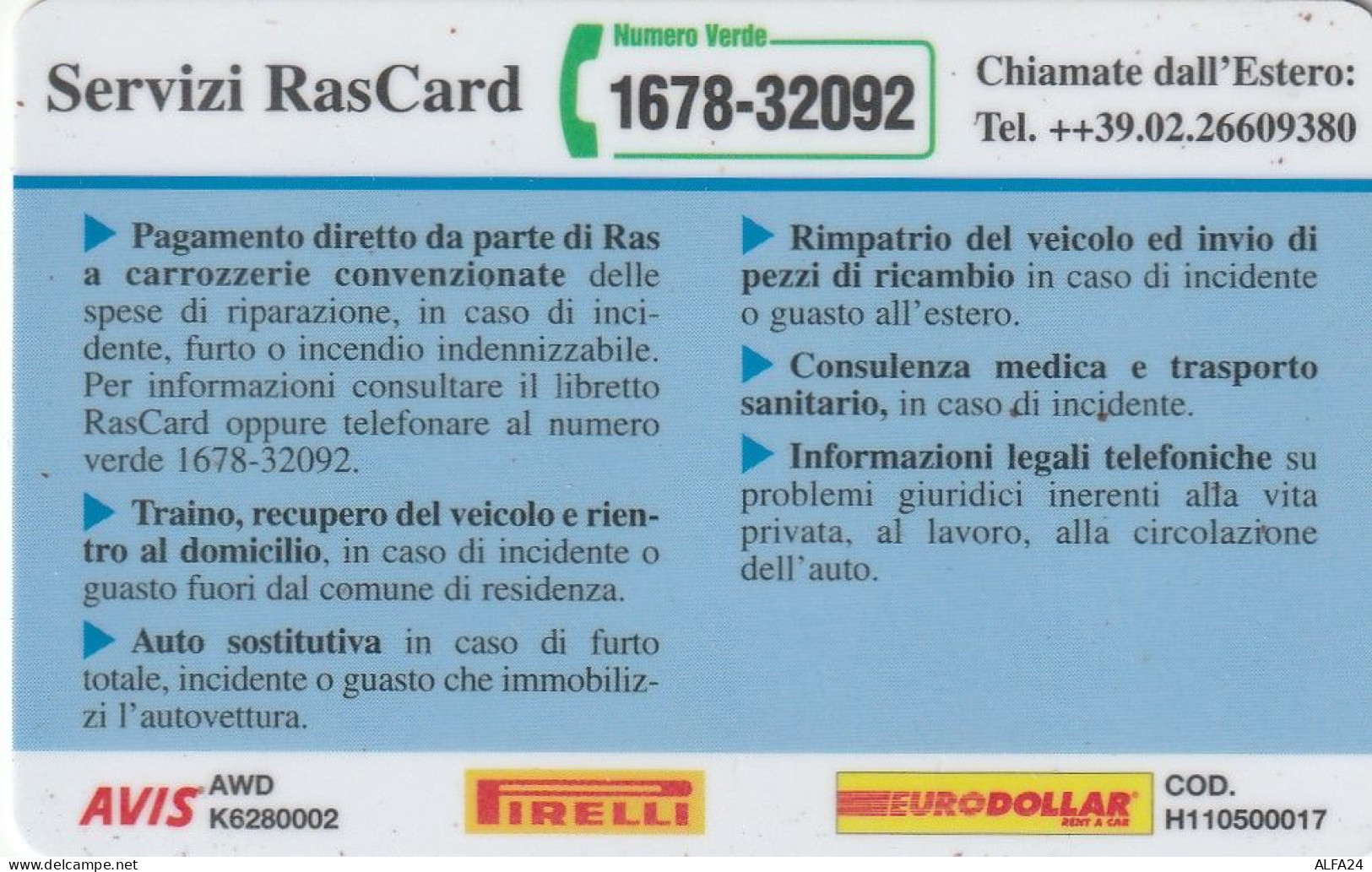 CARTA ASSICURAZIONE RAS  (CZ1056 - Altri & Non Classificati