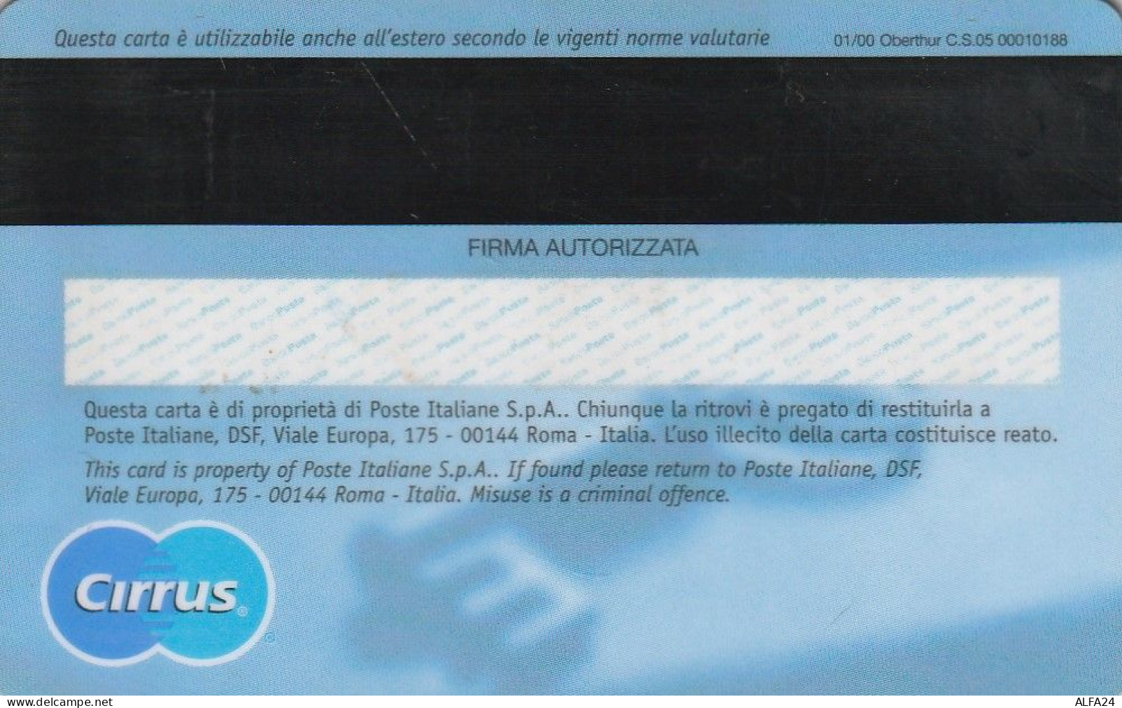 CARTA BANCO POSTA  (CZ1059 - Credit Cards (Exp. Date Min. 10 Years)