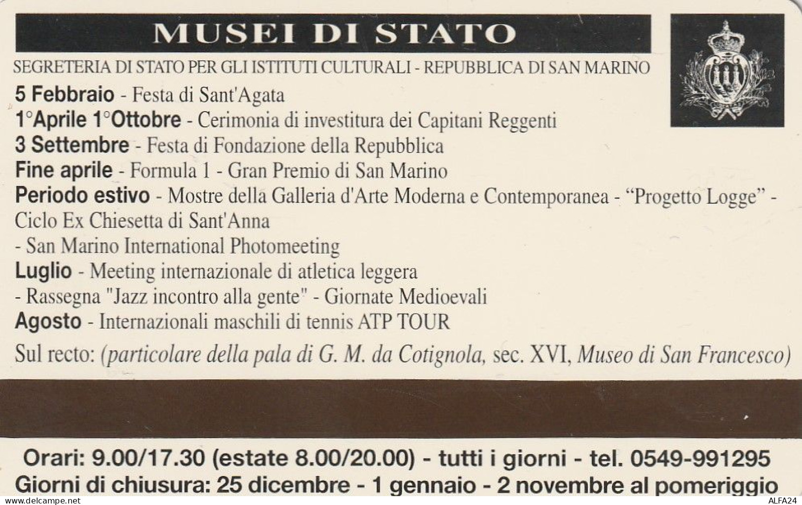 BIGLIETTO INGRESSO MUSEI SAN MARINO  (CZ1052 - Tickets - Entradas