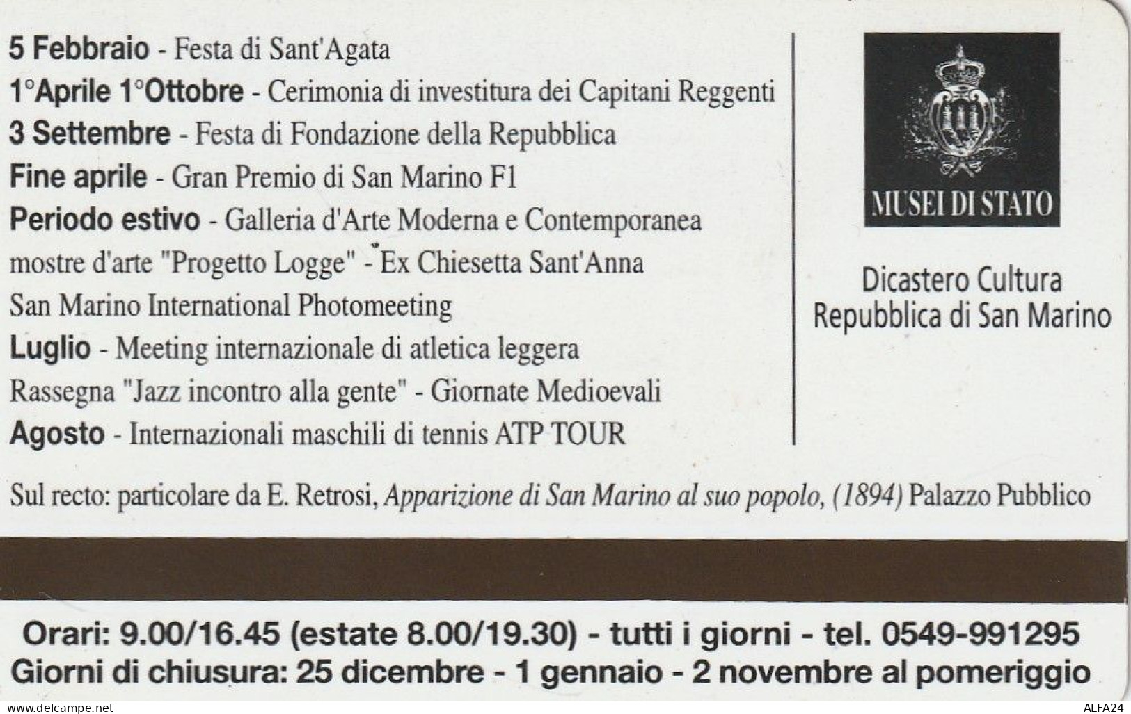 BIGLIETTO INGRESSO MUSEI SAN MARINO  (CZ1051 - Biglietti D'ingresso