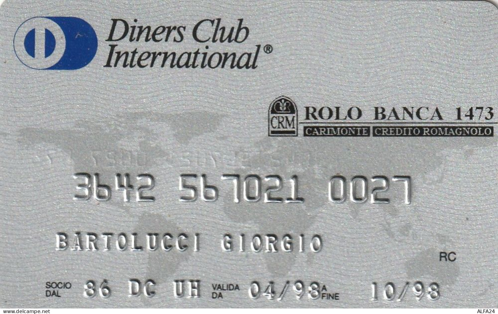 CARTA CREDITO SCADUTA DINERS CLUB  (CZ1054 - Geldkarten (Ablauf Min. 10 Jahre)