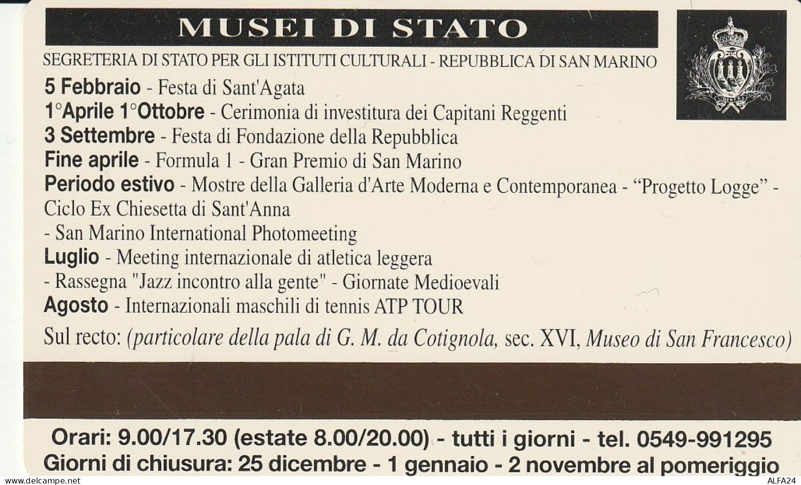 BIGLIETTO INGRESSO MUSEI SAN MARINO  (CZ1050 - Toegangskaarten