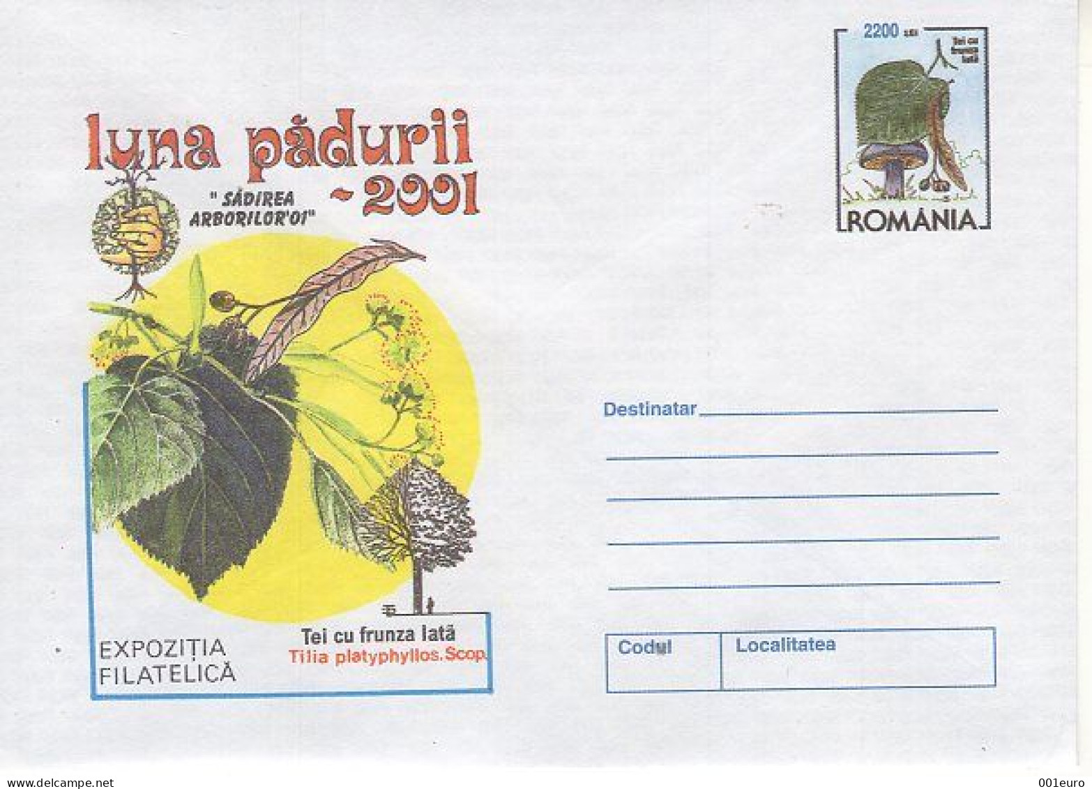 ROMANIA 2001: FOREST MONTH - TREE & MUSHROOMS 3 Unused Prepaid Postal Stationery Covers - Registered Shipping! - Enteros Postales